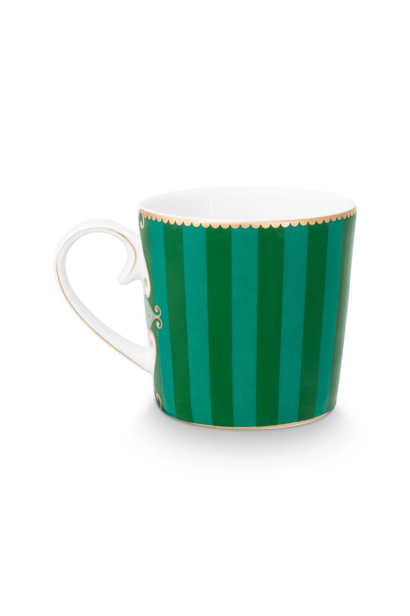 PiP Studio Tasse Love Birds Medallion Tasse Stripes grün 150ml, Bone China, Mug Small Love Birds Medallion Stripes Emerald-Green 150ml