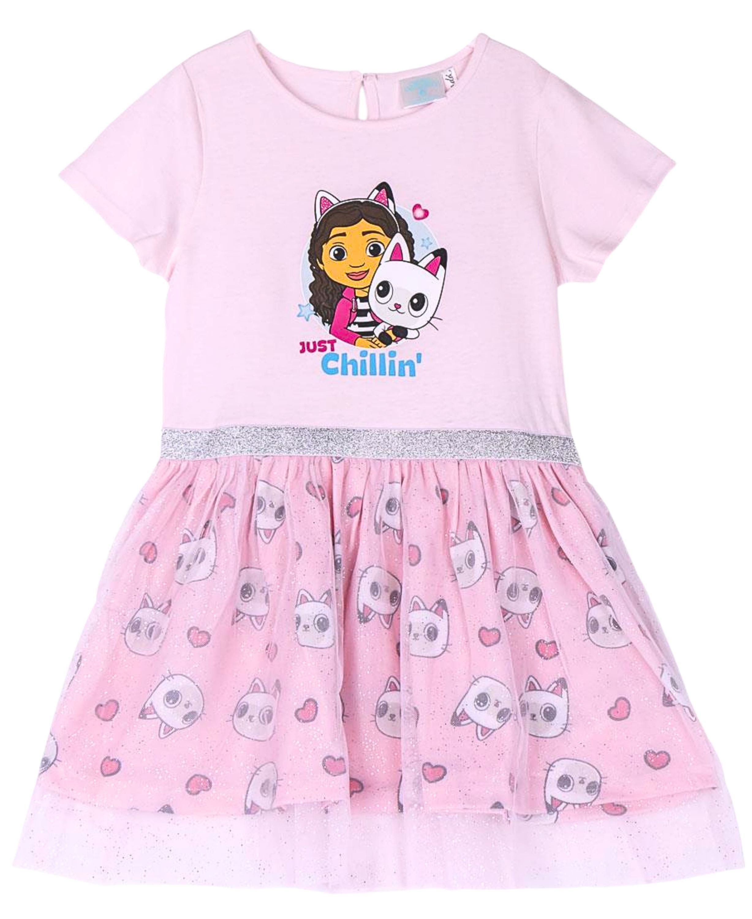 Dreamworks Gabby’s Dollhouse Sommerkleid Just Chillin! Tüllkleid mit Glitzerdetails aus Jersey Gr. 92-116 cm