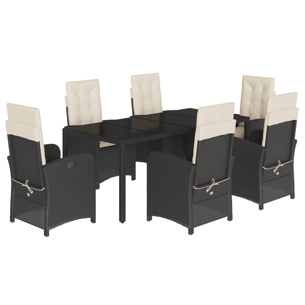 Garten-Essgruppe 7-tlg. Garten-Essgruppe mit Kissen Schwarz Poly Rattan