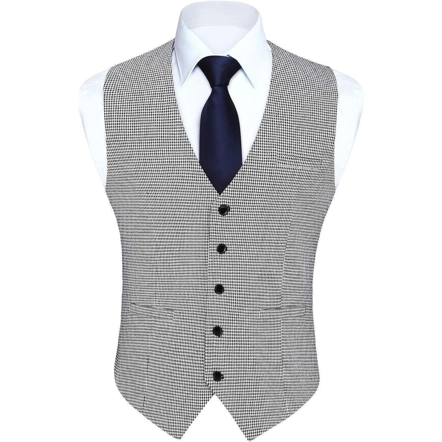 LuxusKollektion Krawatte Weste karierte Hahnentritt Herren Baumwolle Hochzeit XXL Schwarz Weiss
