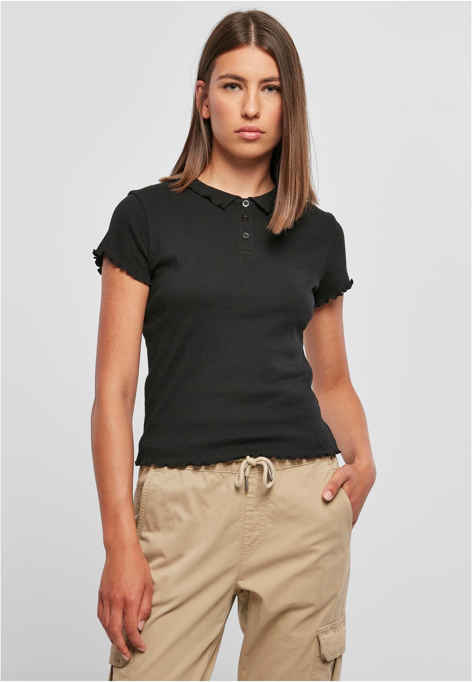 URBAN CLASSICS Strandshirt Damen Ladies Rib Polo Tee (1-tlg) black