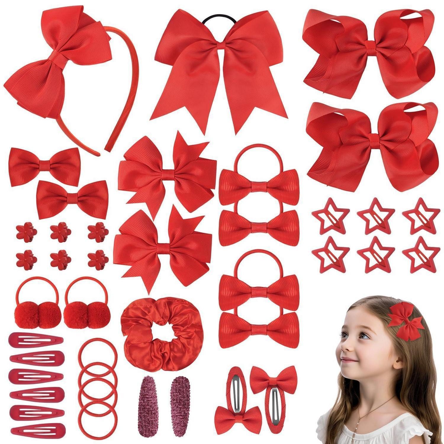 LuxusKollektion Haarspange Haarspangen Set Mädchen 77tlg Rot Schleifen Haarreif