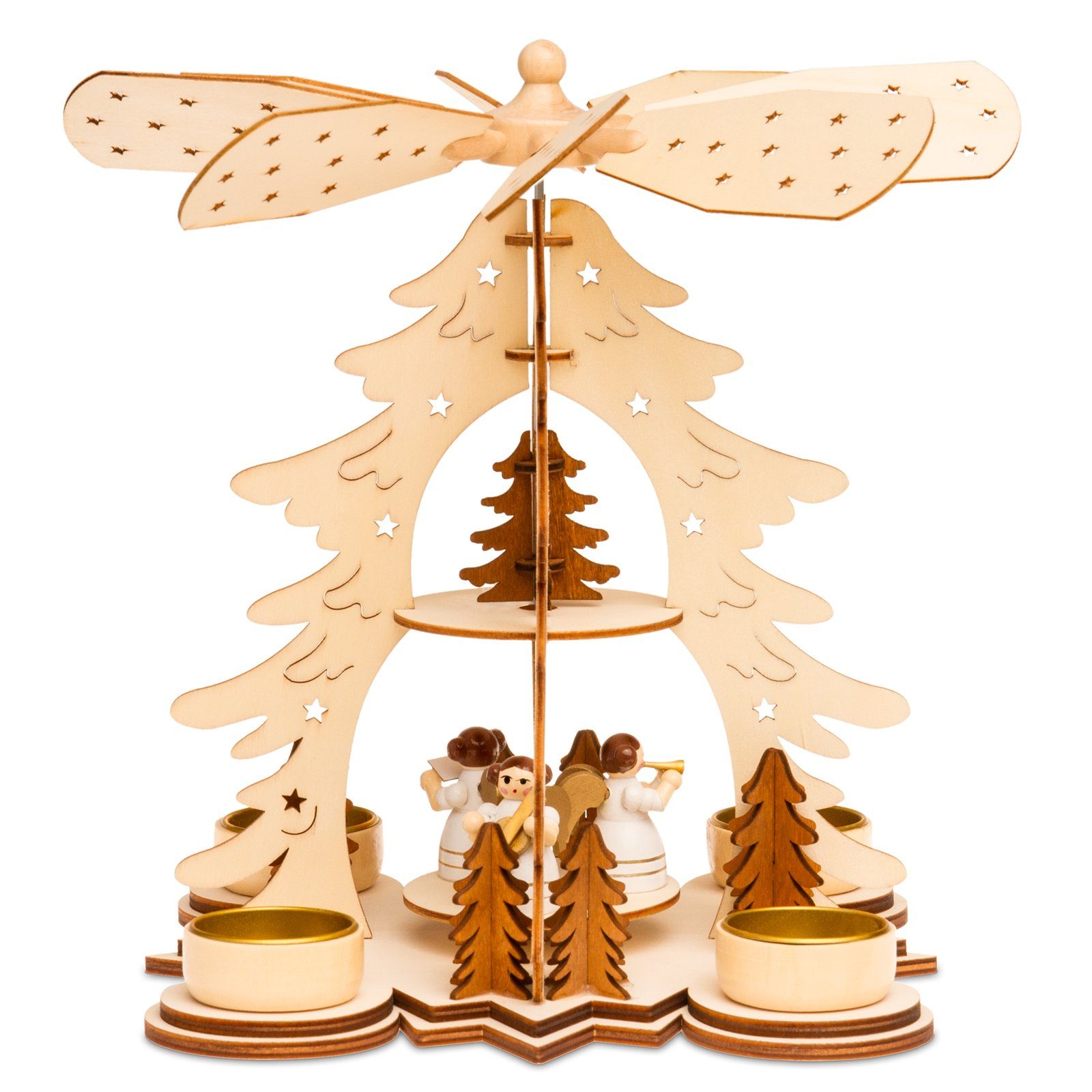 SIKORA Weihnachtspyramide P27 Baum Engelkapelle für Teelichte H:26cm
