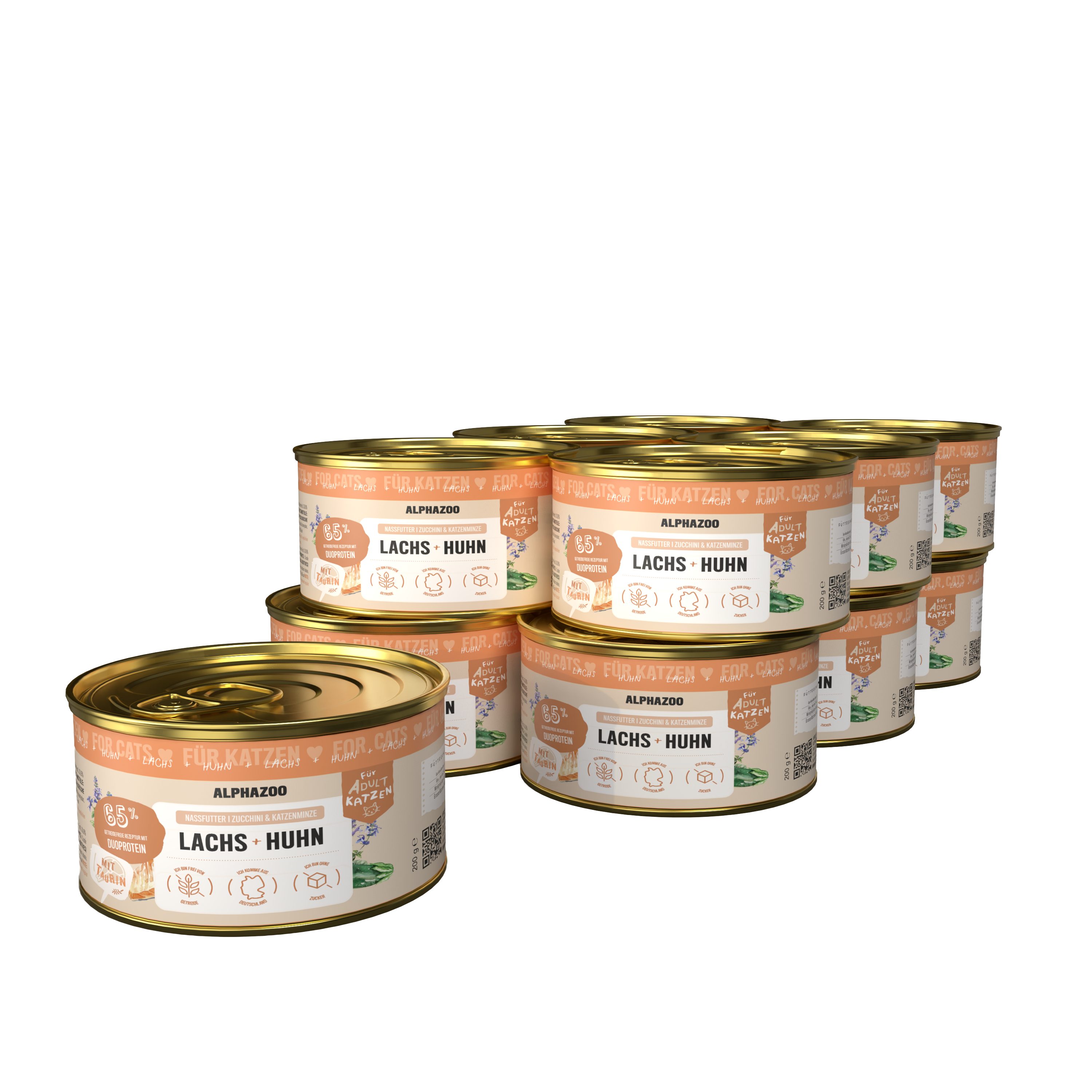 ALPHAZOO Lachs + Huhn Nassfutter für Katze 12x200g, hochwertiges Katzenfutter ohne Getreide & Zucker, Nassfutter für: Katzen, Getreidefreies, glutenfreies & schmackhaftes Futter Nass