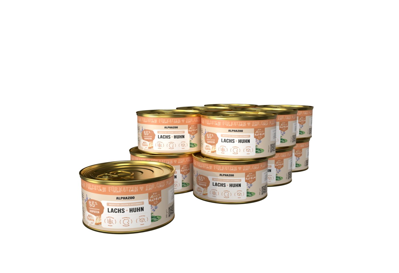 ALPHAZOO Lachs + Huhn Nassfutter für Katze 12x200g, hochwertiges Katzenfutter ohne Getreide & Zucker, Nassfutter für: Katzen, Getreidefreies, glutenfreies & schmackhaftes Futter Nass