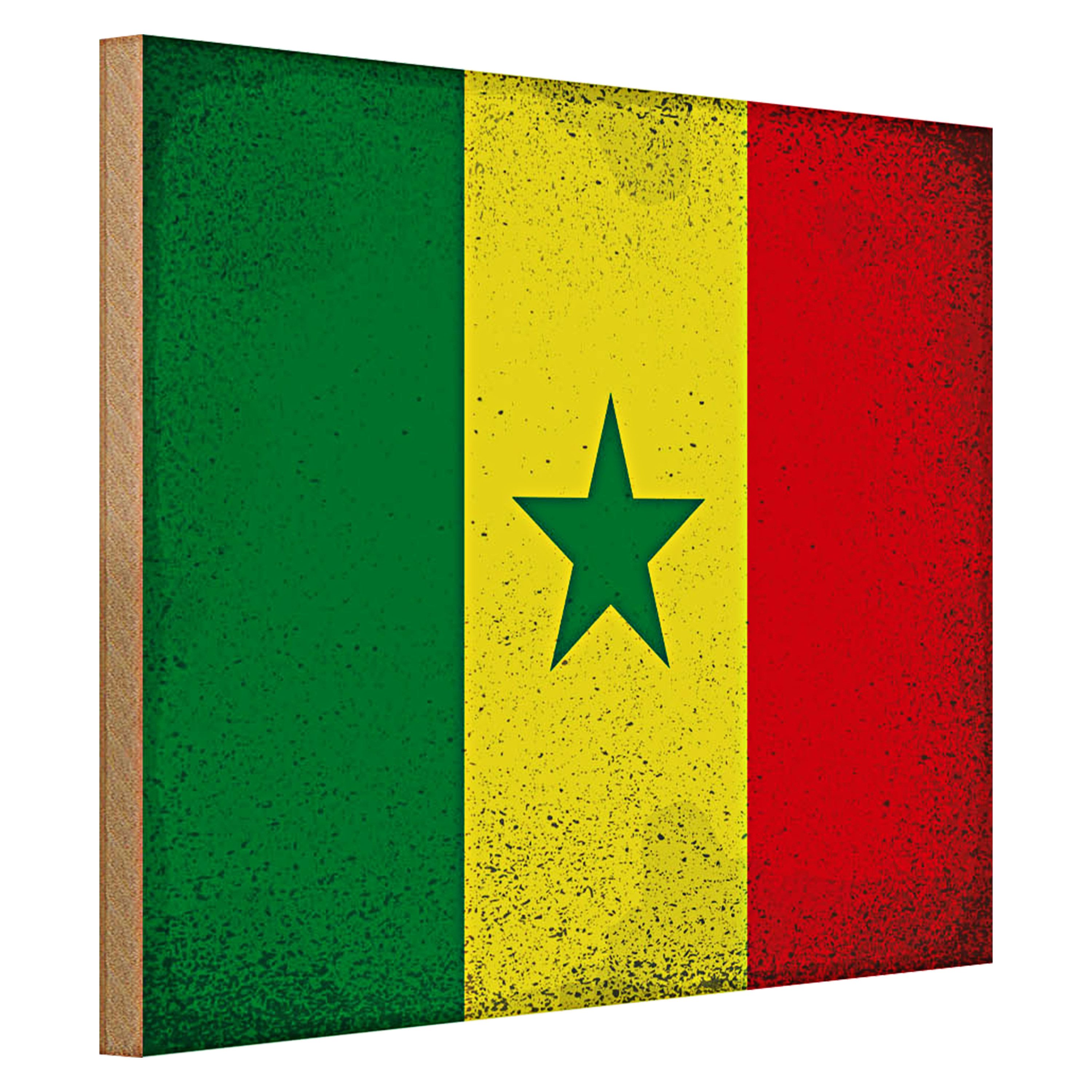 Roomando Holzbild Flagge Senegal 40x30cm Flag of Senegal Vintage