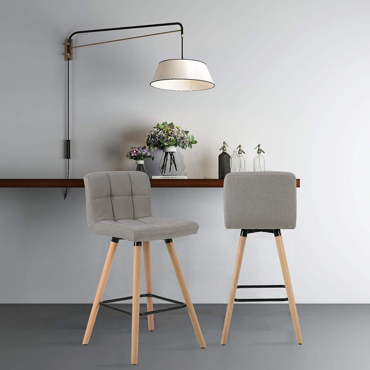 Woltu Barhocker (2 St), Barstuhl Design Stuhl Massivholz Leinen, Hellgrau günstig online kaufen