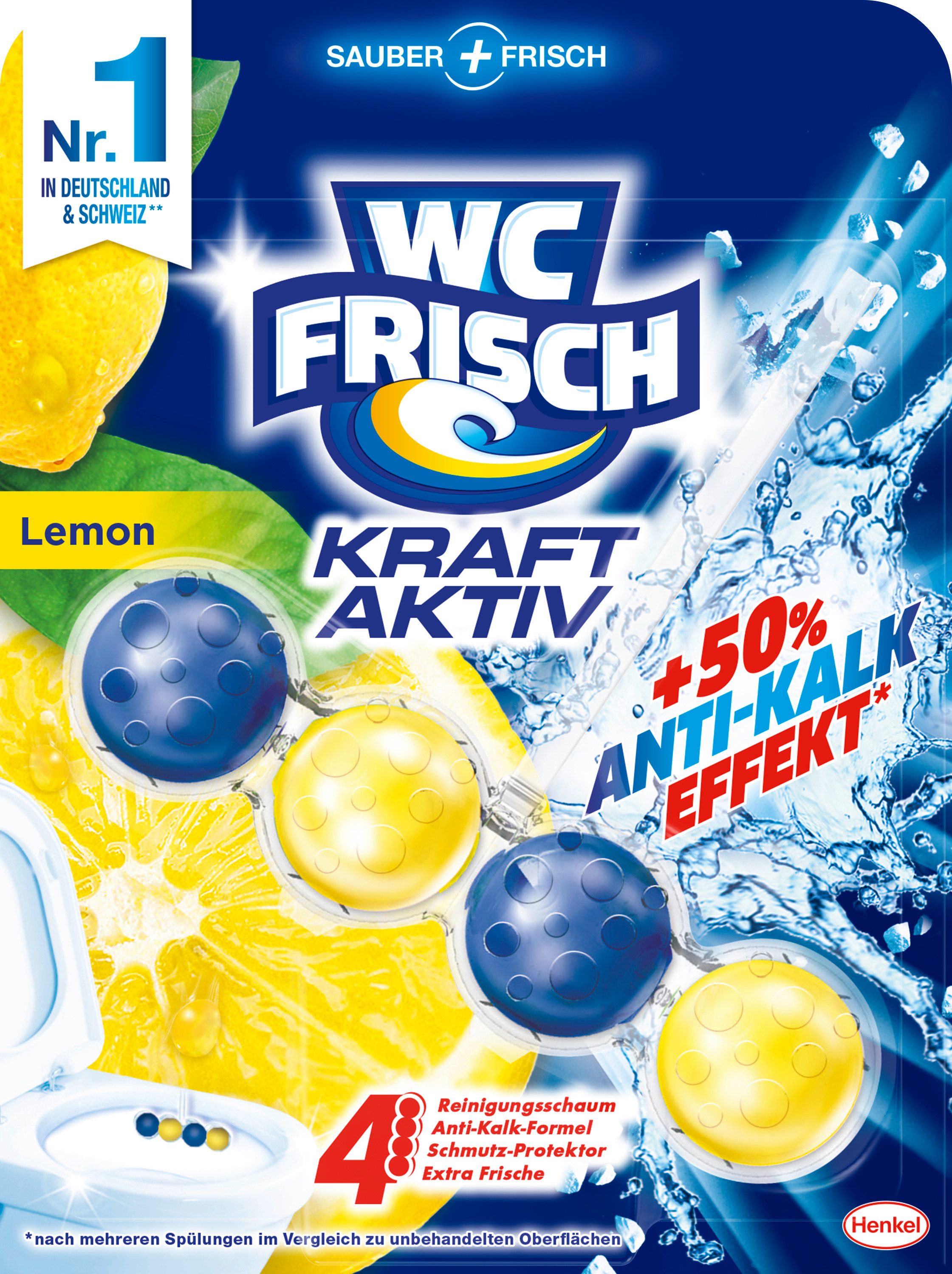WC Frisch Kraft-Aktiv Duftspüler Lemon WC-Reiniger (1-St. mit +50% Anti-Kalk-Effekt für Extra Frische)