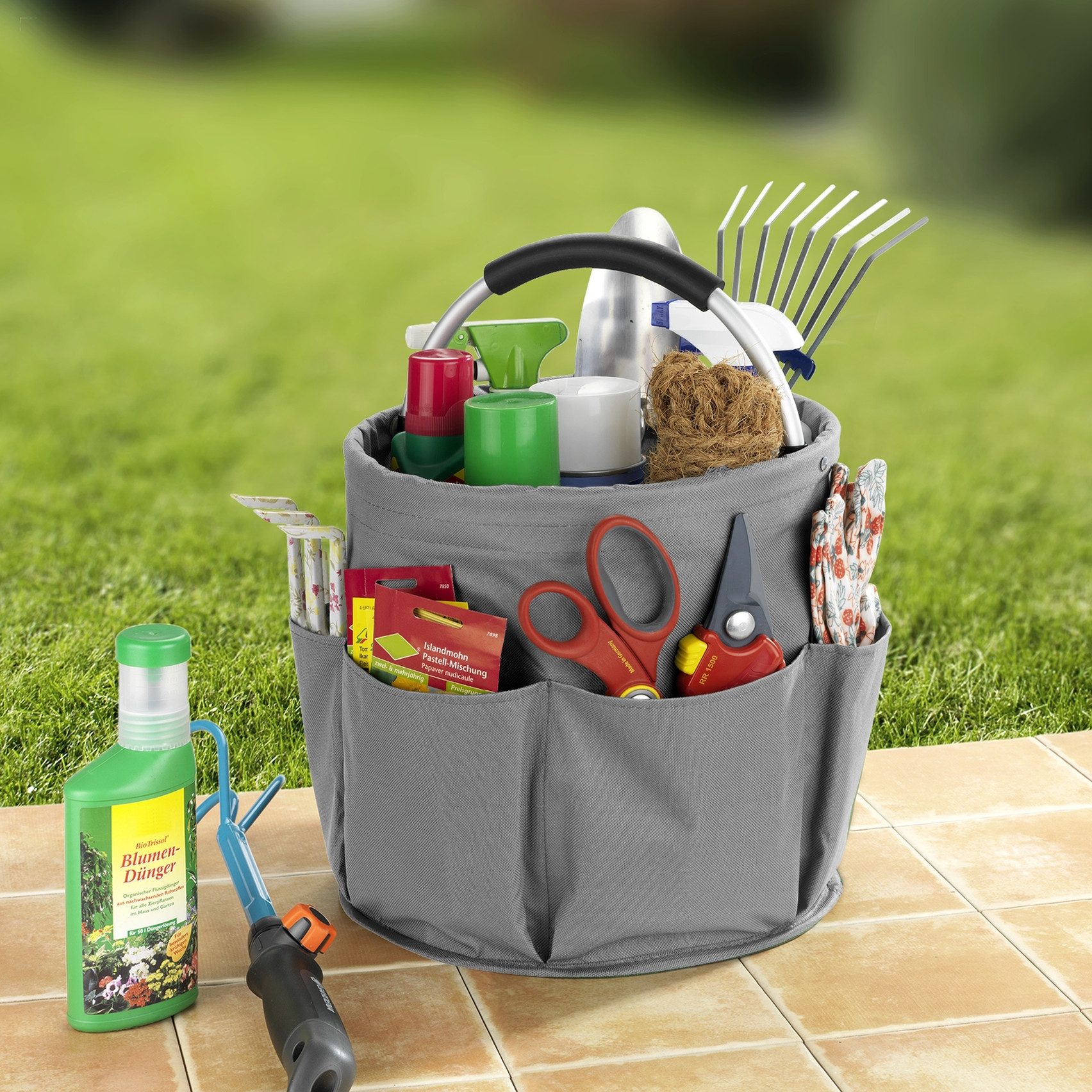 WENKO Falteimer Modell Universal-Caddy, (Set, 2-tlg), Organizer für Haus & Garten, platzsparend faltbar, mit 6 Außentaschen