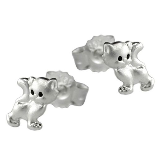 Gallay Paar Ohrstecker »6x5 mm Katze matt-glänzend Silber 925« (inkl. Schmuckbox), Silberschmuck für Kinder