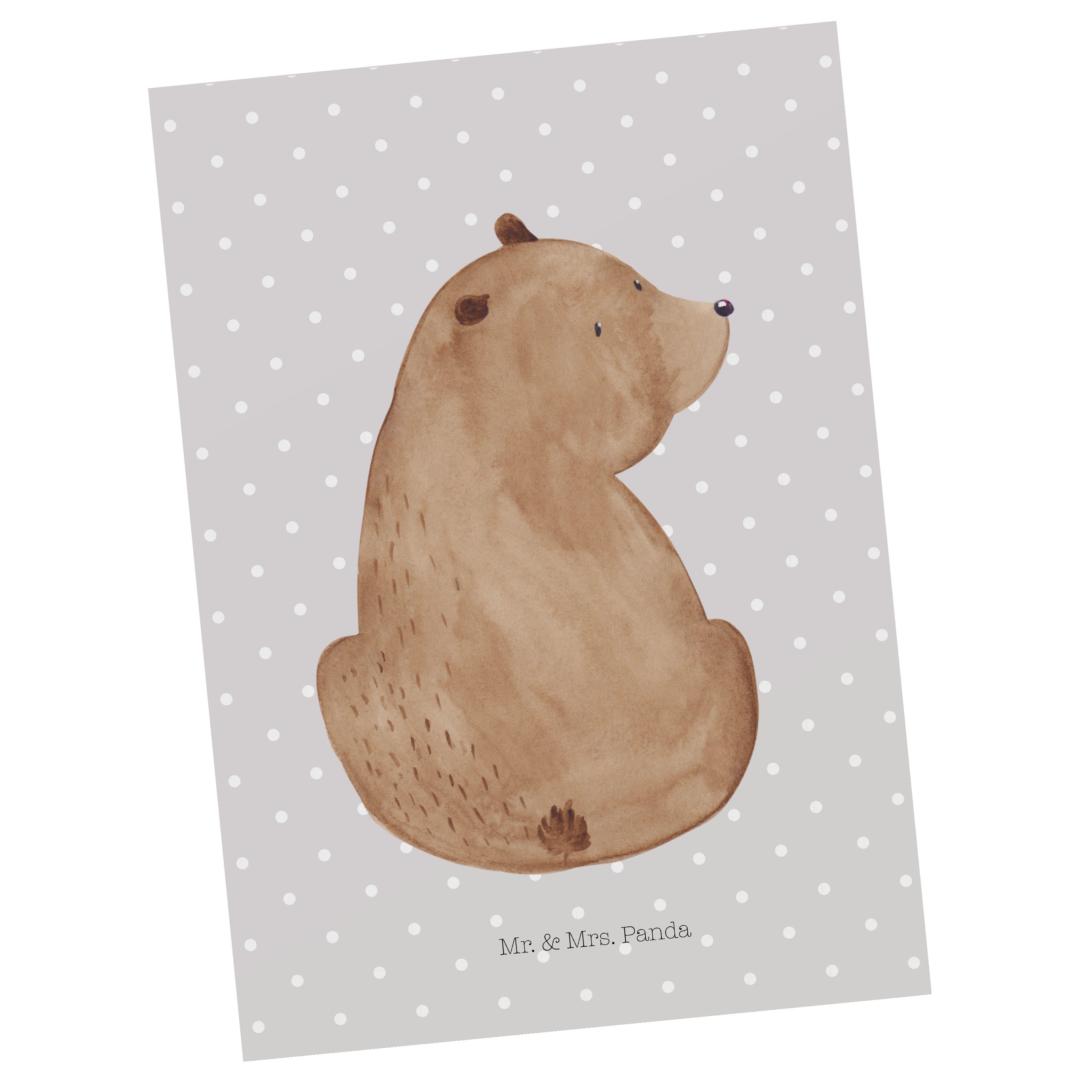 Mr. & Mrs. Panda Postkarte Bär Schulterblick - Grau Pastell - Geschenk, Geschenkkarte, Einladung