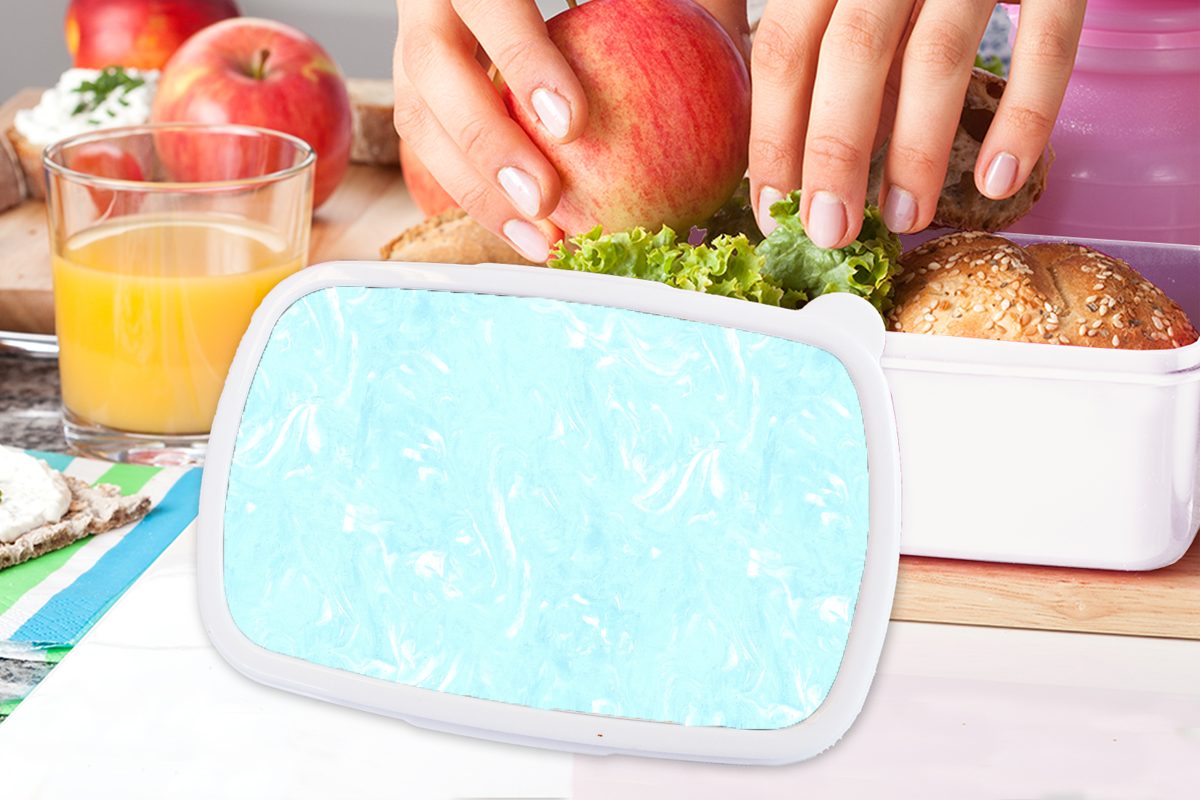 MuchoWow Lunchbox Marmor Brotdose, Muster, - weiß Mädchen - - Kinder Blau Neon (2-tlg), und für Kunststoff, und Jungs Erwachsene, für Brotbox