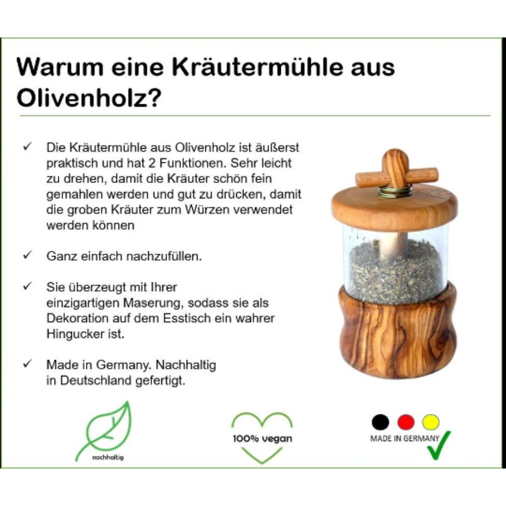 Olivenholz-erleben Kräutermühle einsetzbar Kräutermühle, (1 Stück), vielseitig