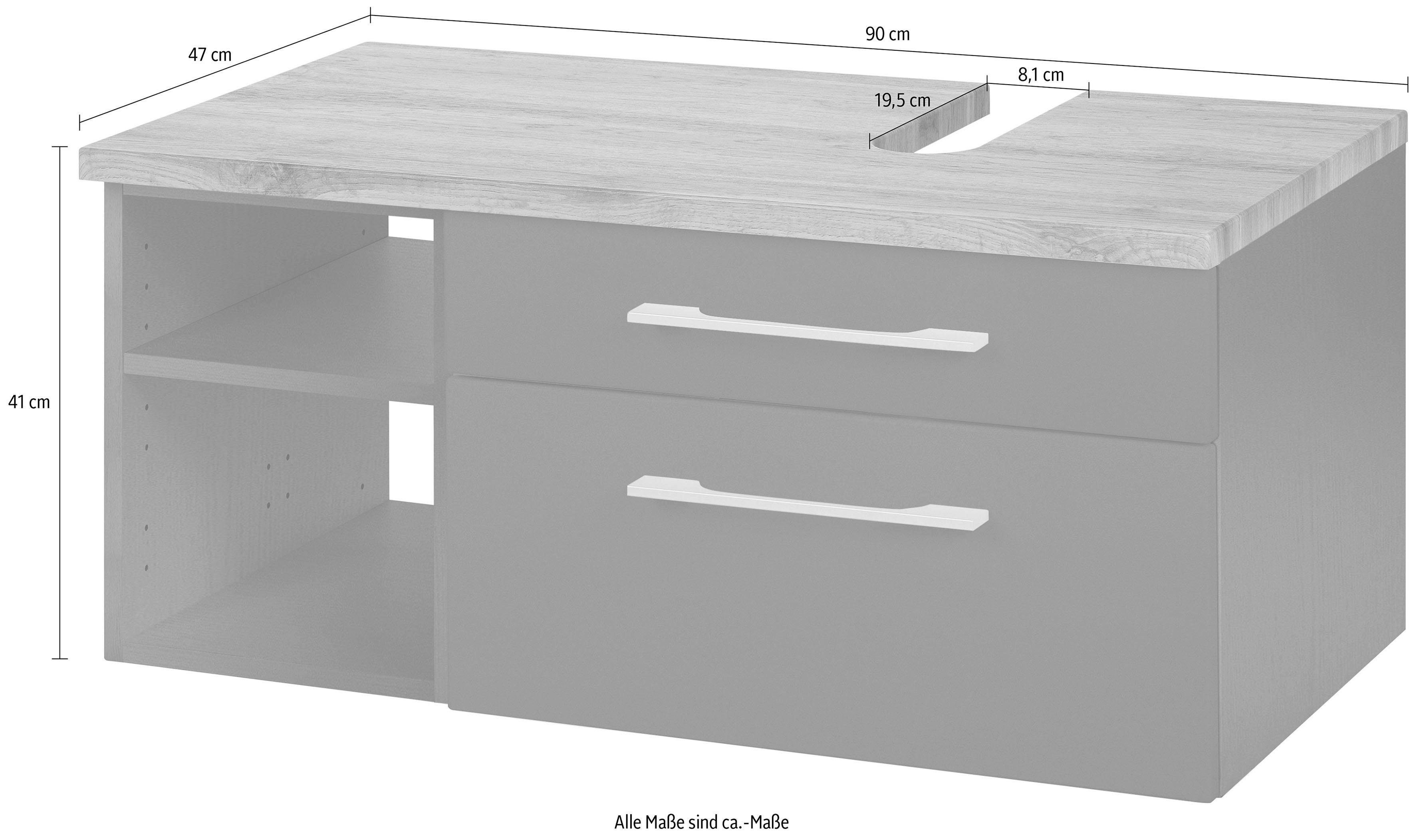 HELD MÖBEL Waschbeckenunterschrank grau/graphit 90 cm Davos Breite