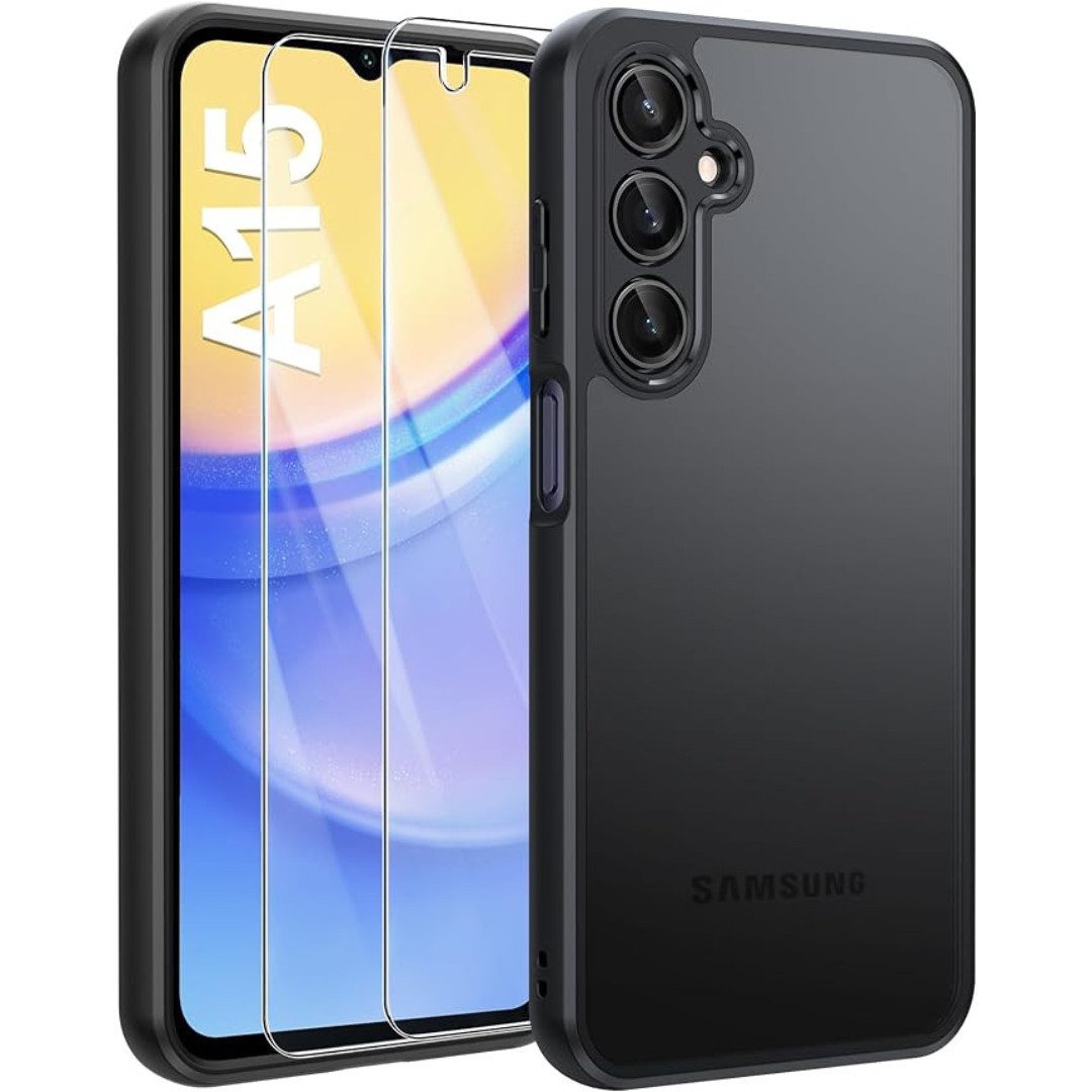 SmartUP Smartphone-Hülle + 2X Schutzglas für Samsung Galaxy A15 4G / 5G Panzerfolie Display 9H 6,5 Zoll, Kompletter Rundumschutz