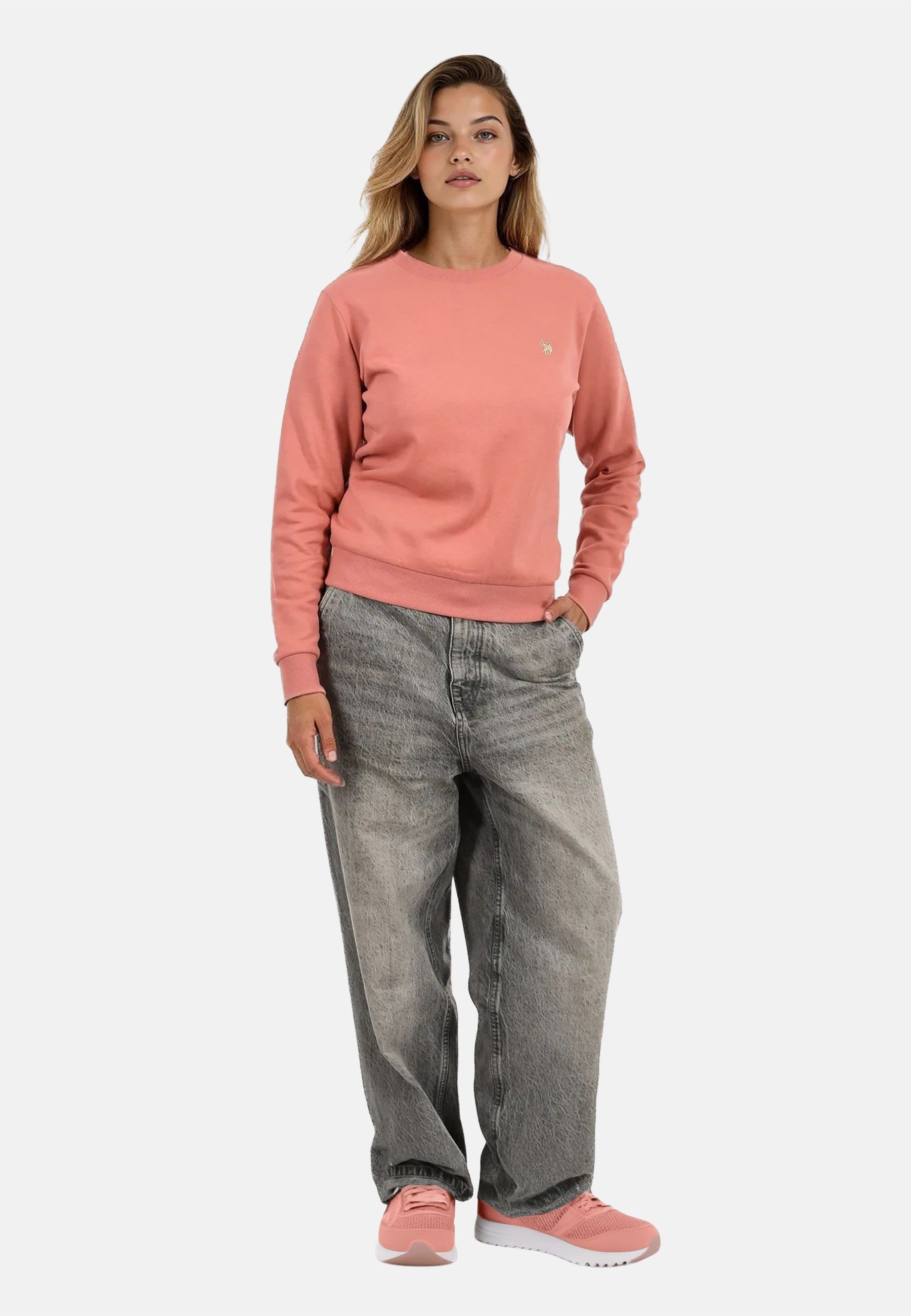 U.S. Polo Assn. Rundhalspullover USZoee – Damen Sweatshirt mit Rundhalsausschnitt Weiche Baumwollmischung, femininer Schnitt und Logo-Stickerei