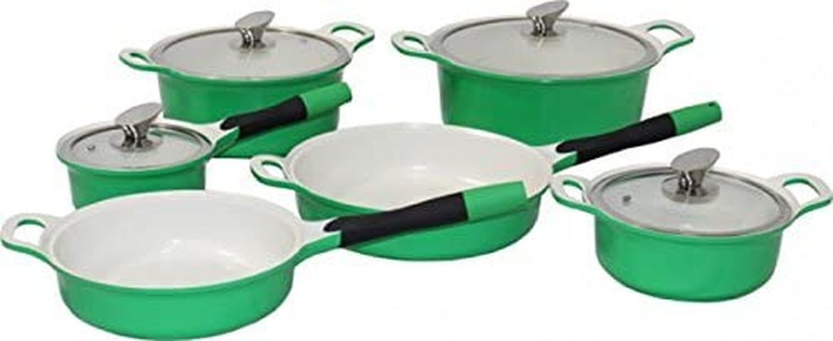 DM-Handel Topf-Set Topf-Set Induktion 10-Tlg., (Kochgeschirr-Set Töpfe und Pfannen Set, 10-tlg., Keramik Antihaftbeschichtung Pfannenset Grün), Induktion, mit Keramik-Antihaftversiegelung, mit Deckeln