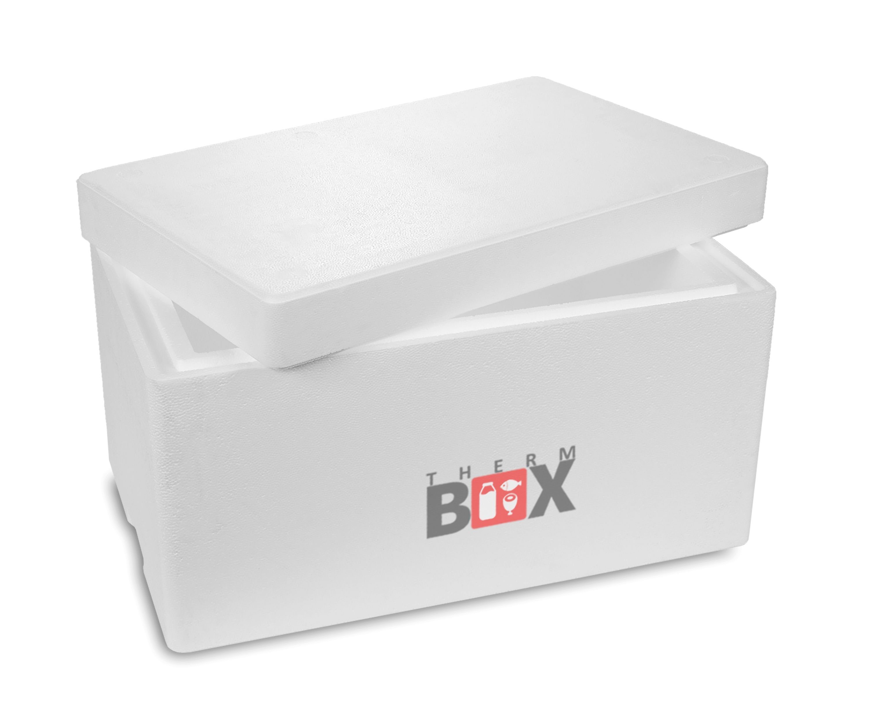 THERM-BOX Thermobehälter Styroporbox 37W Innen: 51x30x24cm Wand: 4cm 37,5L, Styropor-Verdichtet, (1, 0-tlg., Box mit Deckel im Karton), Isolierbox Thermobox Kühlbox Warmhaltebox Wiederverwendbar