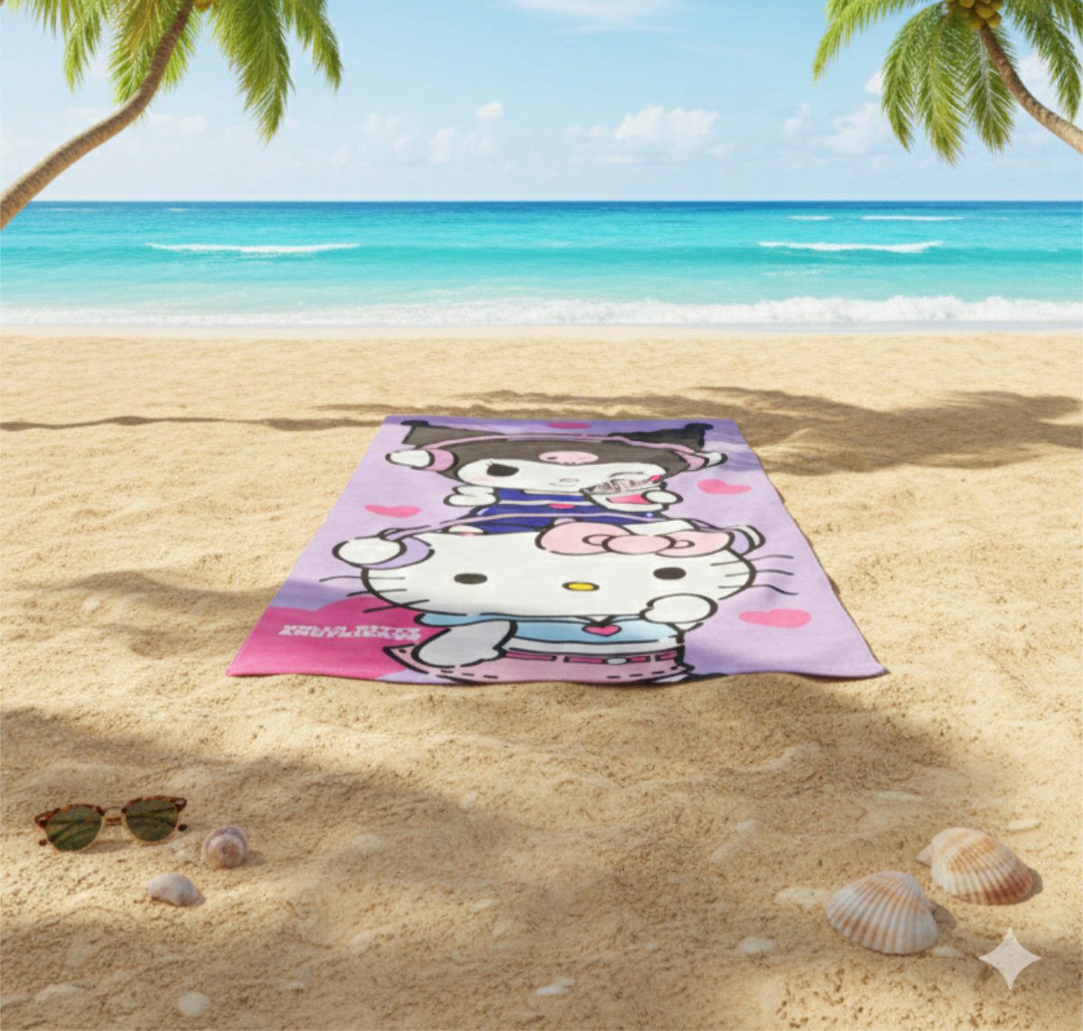 Hello Kitty Strandtuch Hello Kitty Kuromi Kinder Mikrofaser Strandtuch Badetuch 70x140 cm – Bild 2 von 3