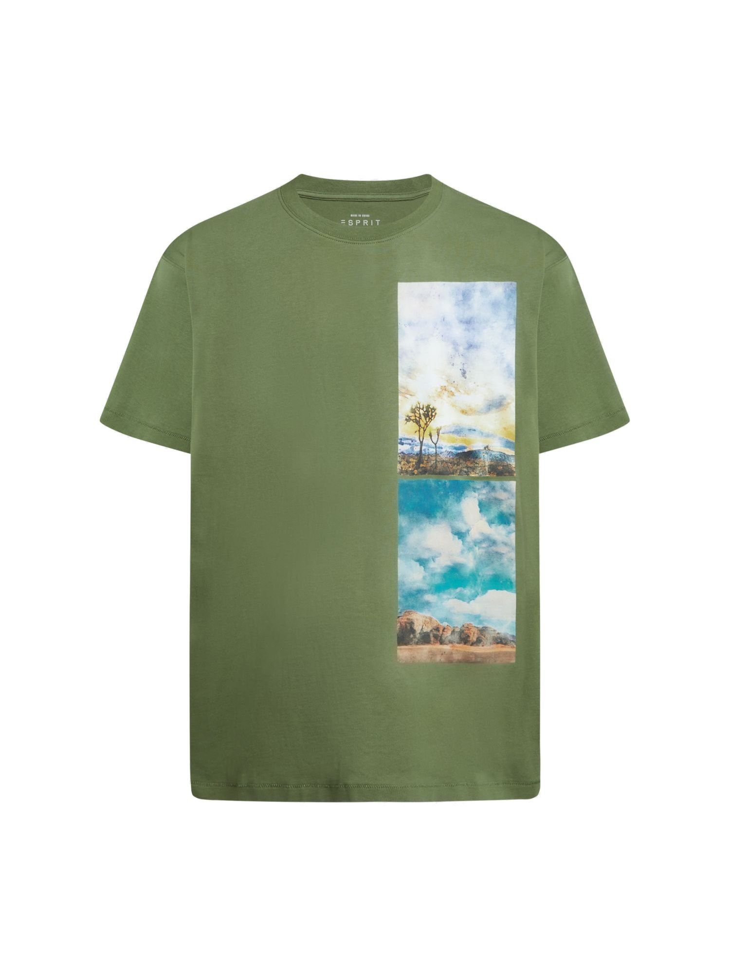 Esprit T-Shirt T-Shirt mit abgesetztem Landschafts-Print (1-tlg) FOREST