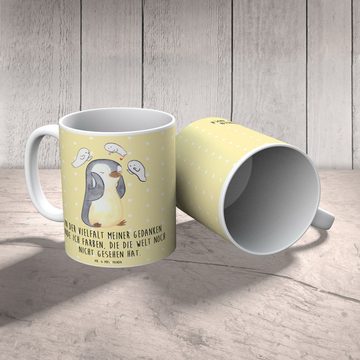 Mr. & Mrs. Panda Tasse Pinguin Schizophrenie - Gelb Pastell - Geschenk, Teetasse, psychische, Keramik, Herzberührende Designs