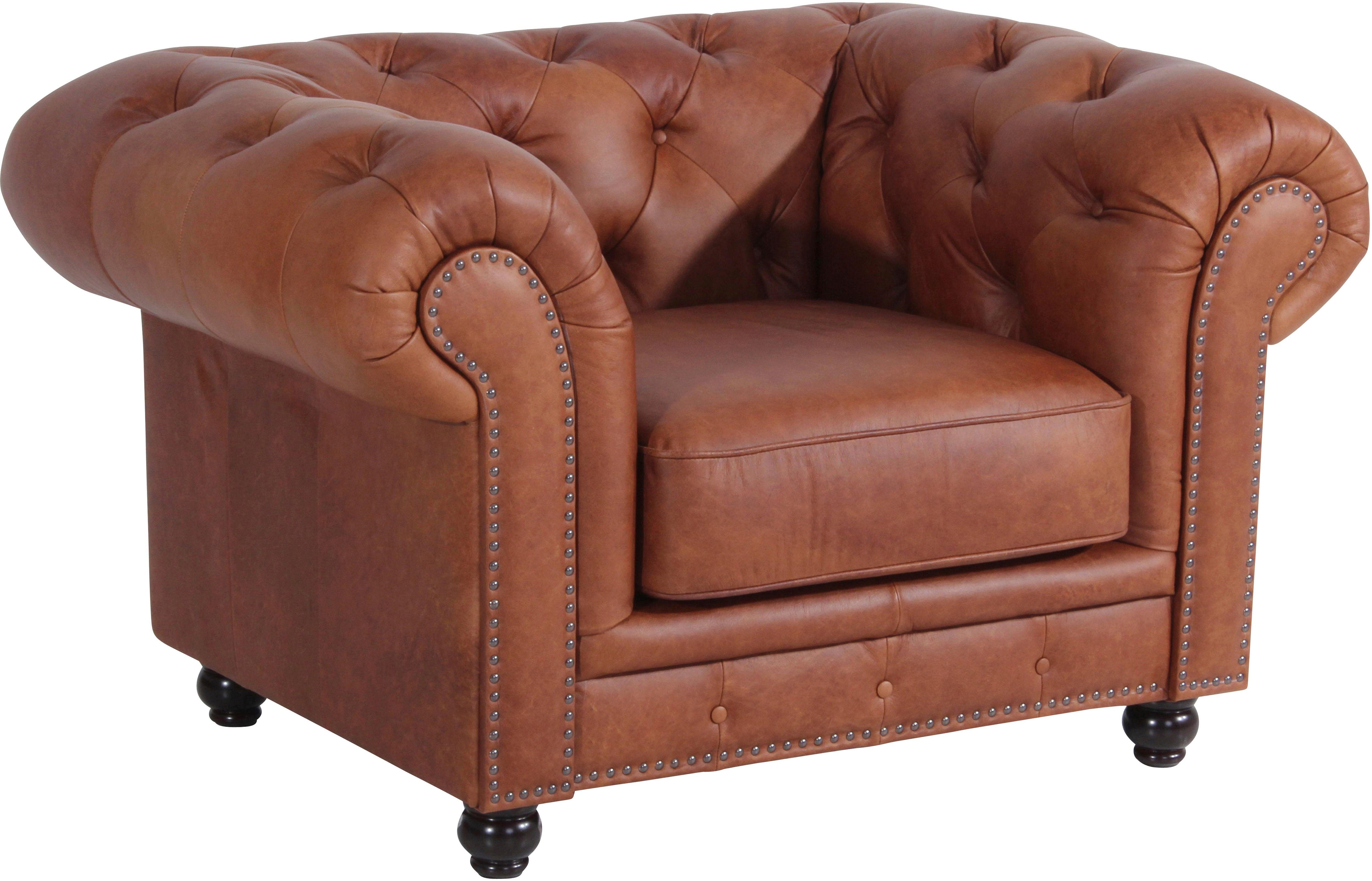 Max Winzer® Chesterfield-Sessel Old England, Ledersessel mit Knopfheftung & Ziernägeln