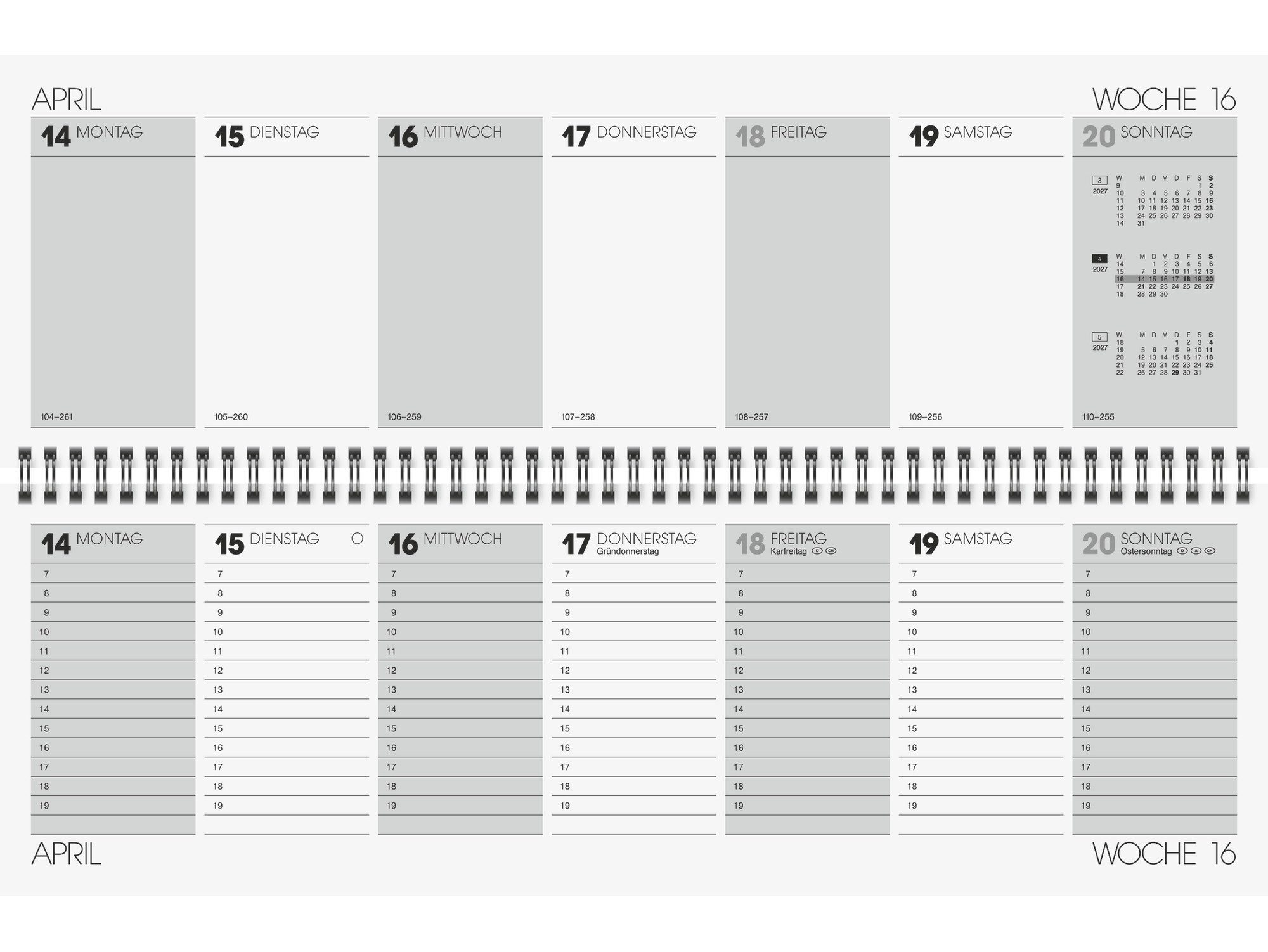 Baier & Schneider Querkalender Querterminbuch 2027 für Wochenplanung und Termine, Stundeneinteilung 7-19 Uhr