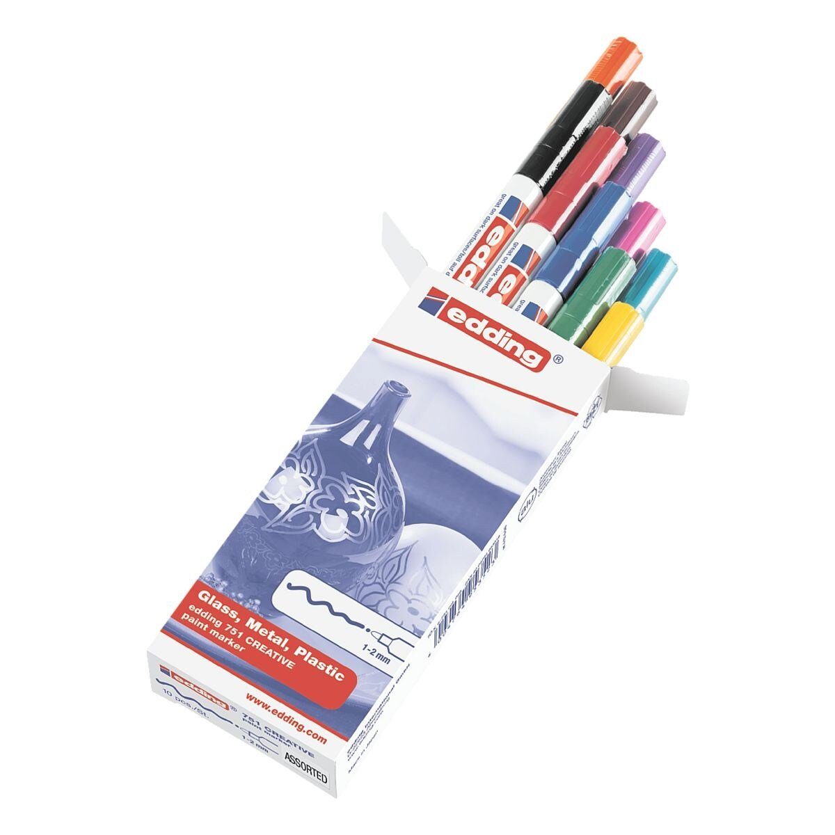 edding Lackmarker 751, (10-tlg), Strichstärke 1-2 mm, wasserfest, voll deckend
