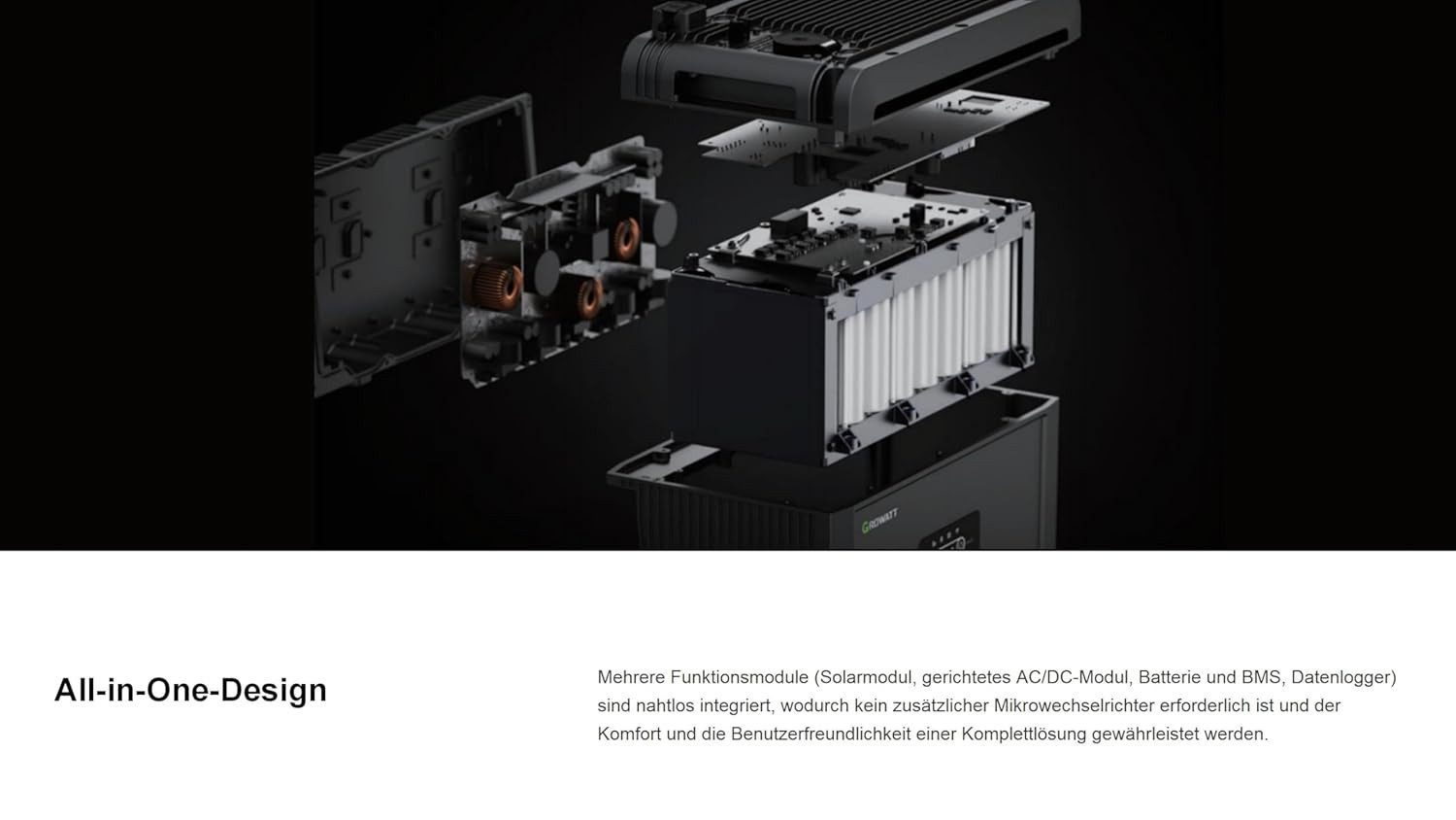 Growatt Balkonkraftwerk 2000W Bifazial PV mit Speicher Growatt NEXA 2000 4096-8192 Wh LFP, (4x 500Wp Full Black und NEXA 2000 All-in-One Speicher), WiFi & Bluetooth-Unterstützung