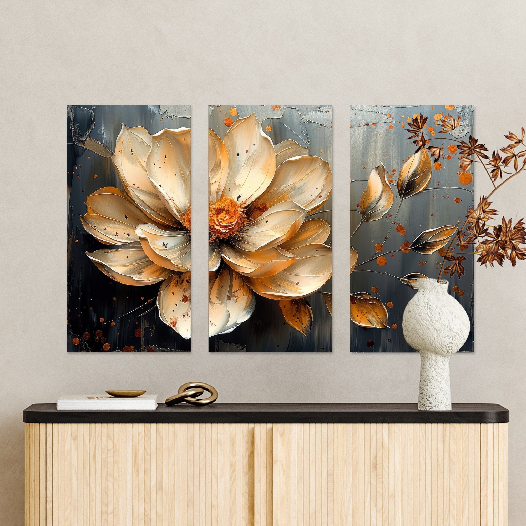 MuchoWow Leinwandbild Blume - Gold - günstig online kaufen