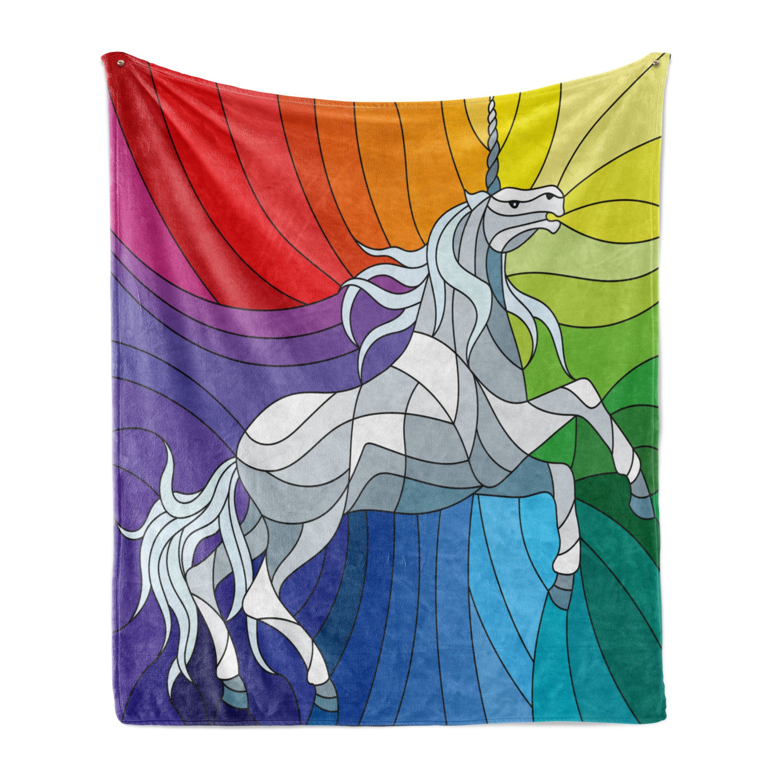 Wohndecke Gemütlicher Plüsch für den Innen- und Außenbereich, Abakuhaus, Einhorn Mosaik Pferd auf Regenbogen