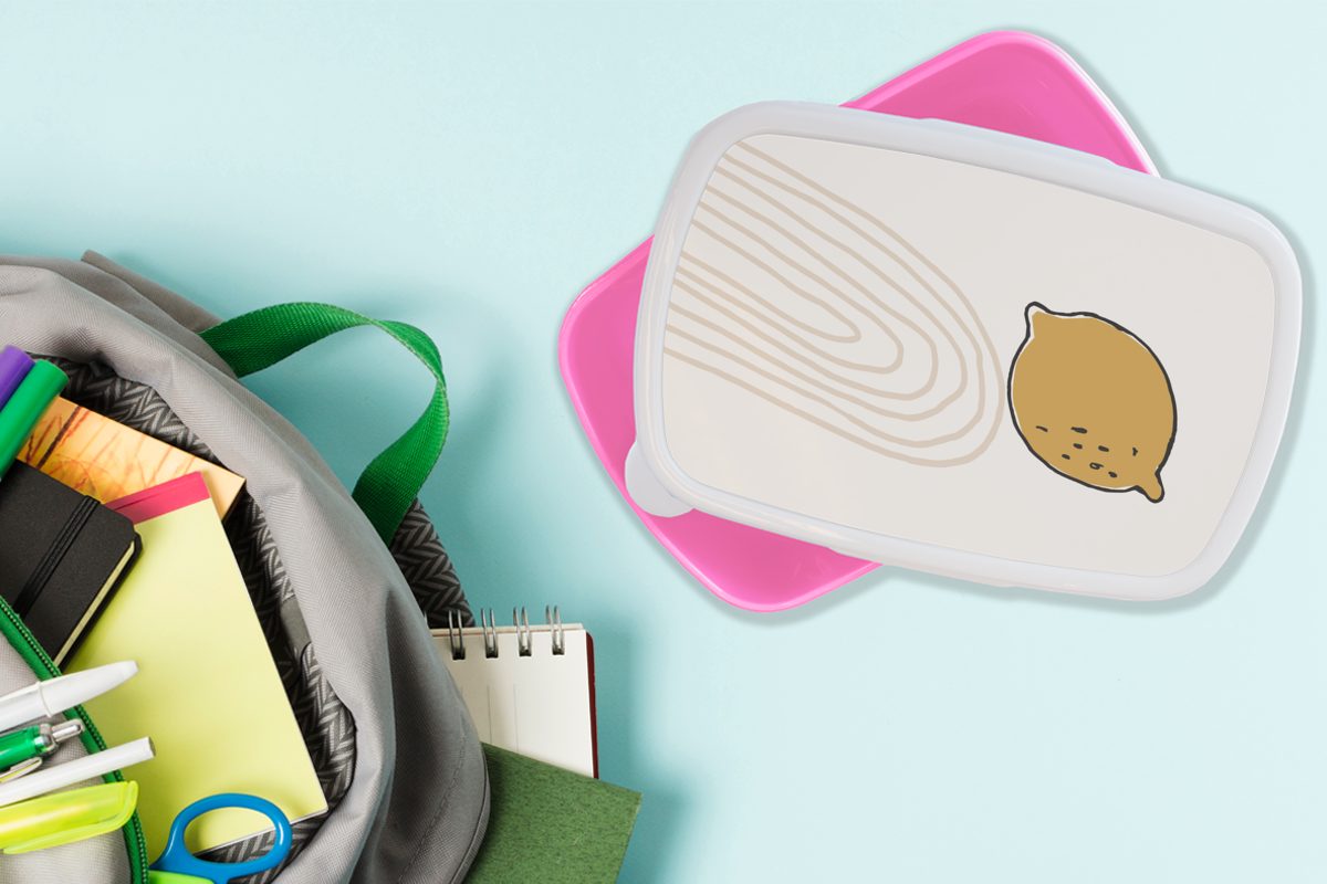 MuchoWow Lunchbox Sommer - Zitrone Kunststoff für Weiß, Erwachsene, rosa - Mädchen, (2-tlg), Snackbox, Brotdose Kunststoff, Kinder, Brotbox