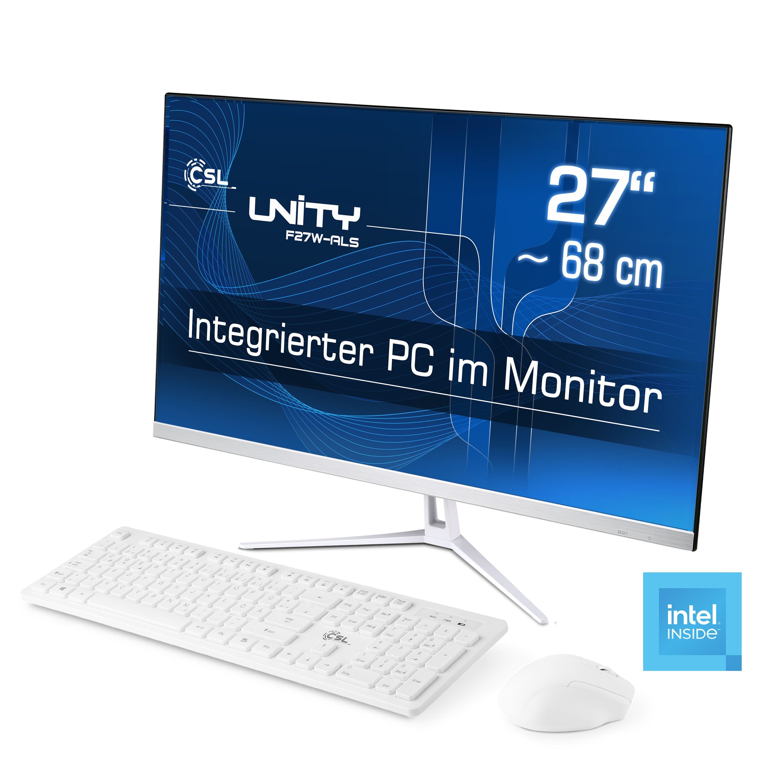 CSL Unity F27-ALS N200 Windows 11 All-in-One PC (27 Zoll, Intel® N200, Intel UHD Graphics, 1× HDMI 2.0, 16 GB RAM, 256 GB SSD, passiver CPU-Kühler)