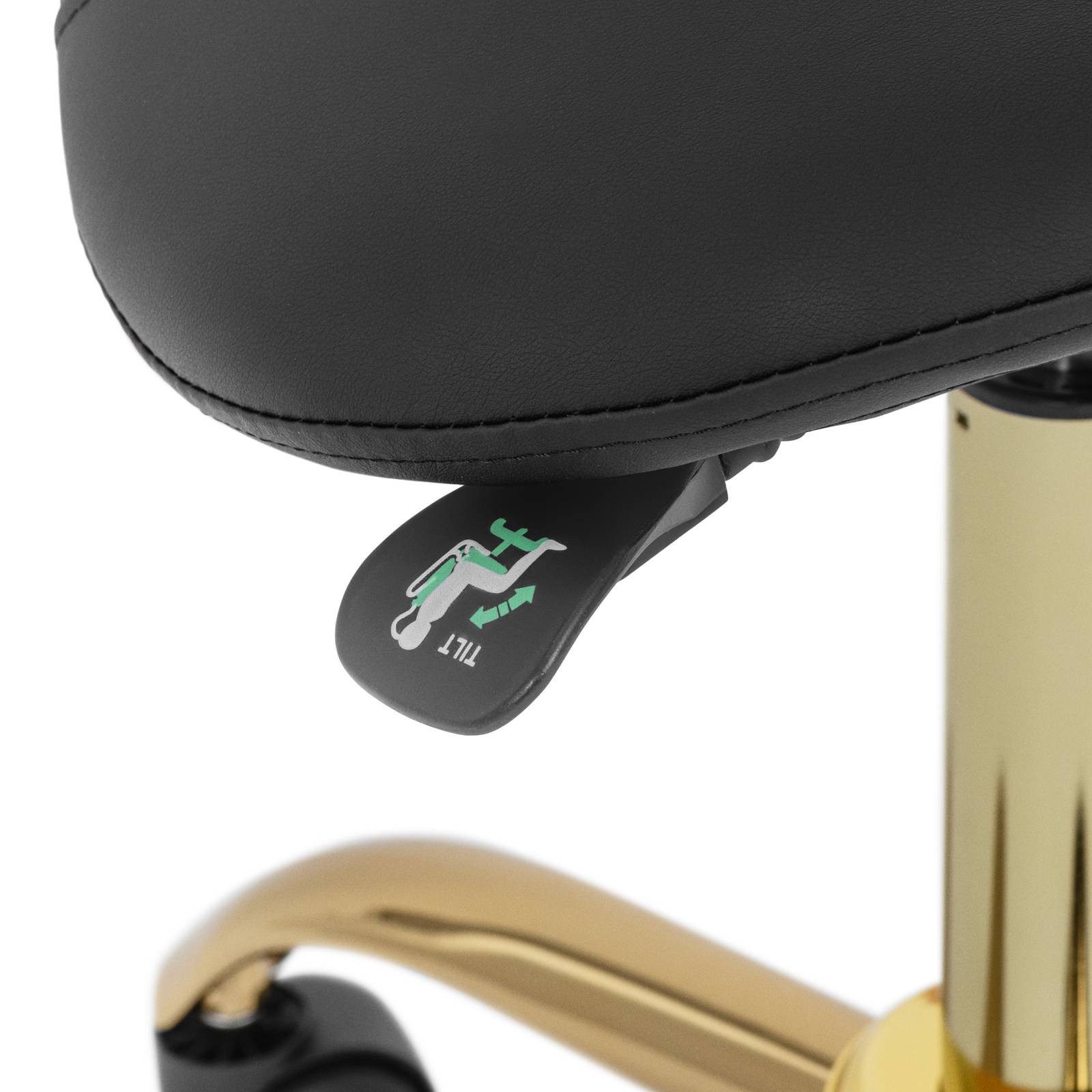 Physa Drehstuhl Sattelstuhl Sattelhocker mit Lehne Rollhocker Schwarz/Golden, Schwarz, Golden – Bild 3 von 5