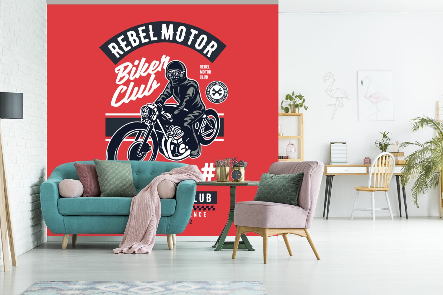 MuchoWow Fototapete Motorrad - Mann Wandtapete Wohnzimmer Matt, - Retro St), Vinyl für Schlafzimmer, oder Tapete Zeichnung, (5 bedruckt, 