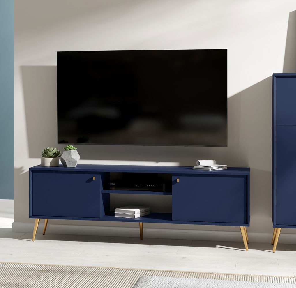 Feldmann-Wohnen Lowboard Rose (2-türig, mit offenen Fächern, 1 St., moderne Optik, 2-türig mit offenen Fächern), 156x40,5x54cm 2-türig marineblau