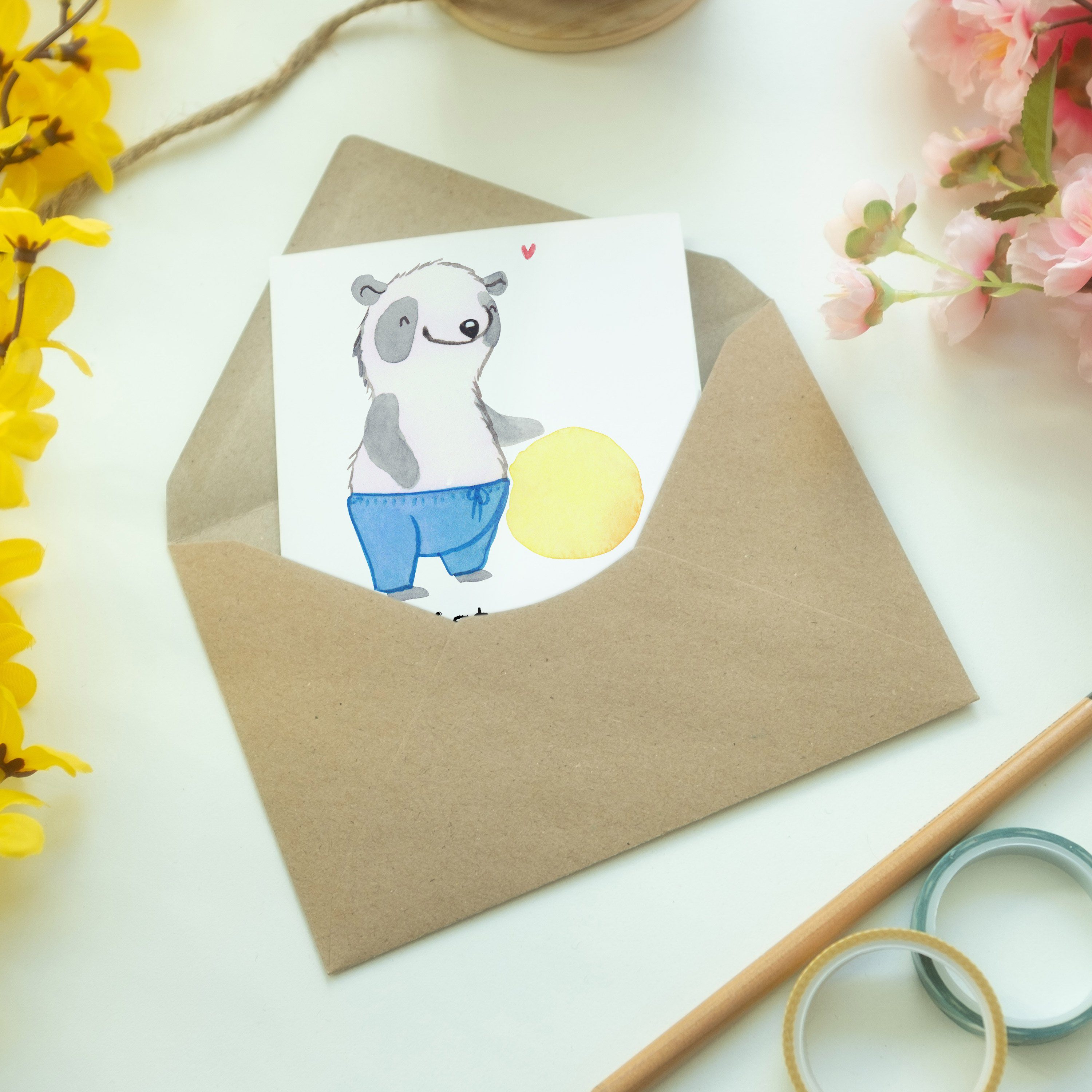 Weiß Geburtstagskarte, Grußkarte Klappka & Physiotherapeut Mr. mit - - Geschenk, Herz Panda Mrs.