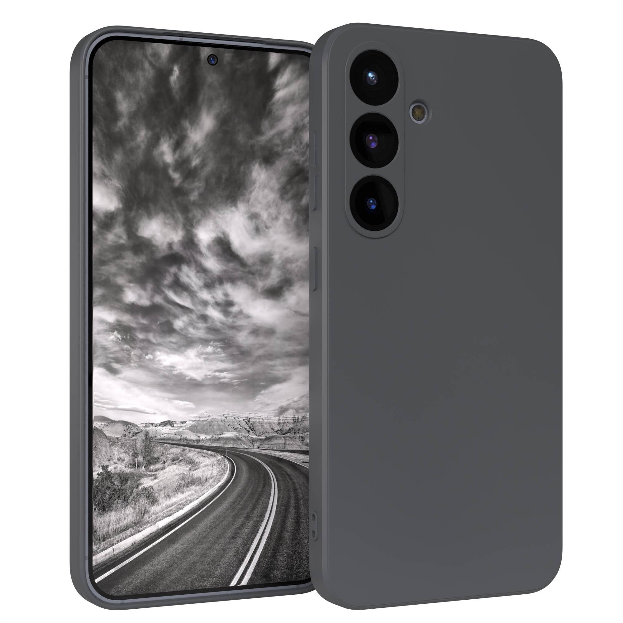 EAZY CASE Handyhülle für Samsung Galaxy S25 Hülle Silikon 6,2 Zoll, Hülle mit Kameraschutz Handycase Soft Smart Slimcover matt Dunkelgrau