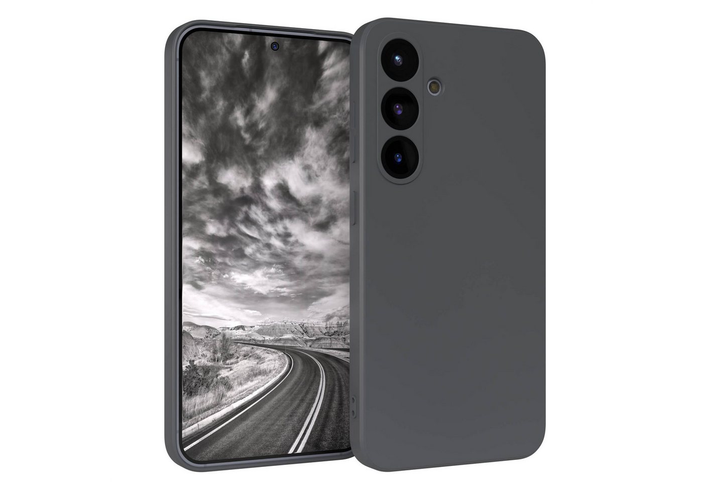 EAZY CASE Handyhülle für Samsung Galaxy S25 Hülle Silikon 6,2 Zoll, Hülle mit Kameraschutz Handycase Soft Smart Slimcover matt Dunkelgrau