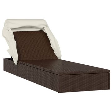 vidaXL Wellnessliege Sonnenliege mit Faltdach Braun 213x63x97 cm Polyrattan Sonnenbett