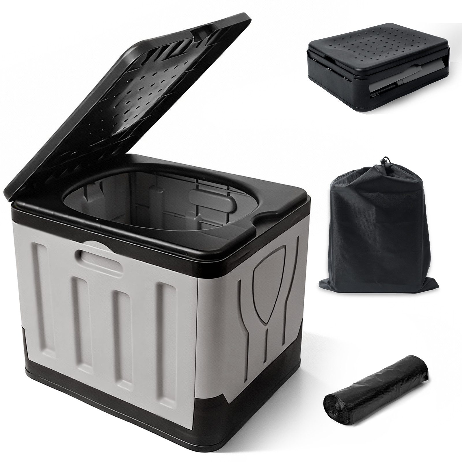 Huracan Campingtoilette Faltbare, Tragbare Mobile Toilette bis 100 kg Belastbarkeit, (Kompakte Reise-WC mit Aufbewahrungstasche, und Müllbeuteln), geeignet für Camping, Outdoor, Angeln, Strand, Auto und Notfälle