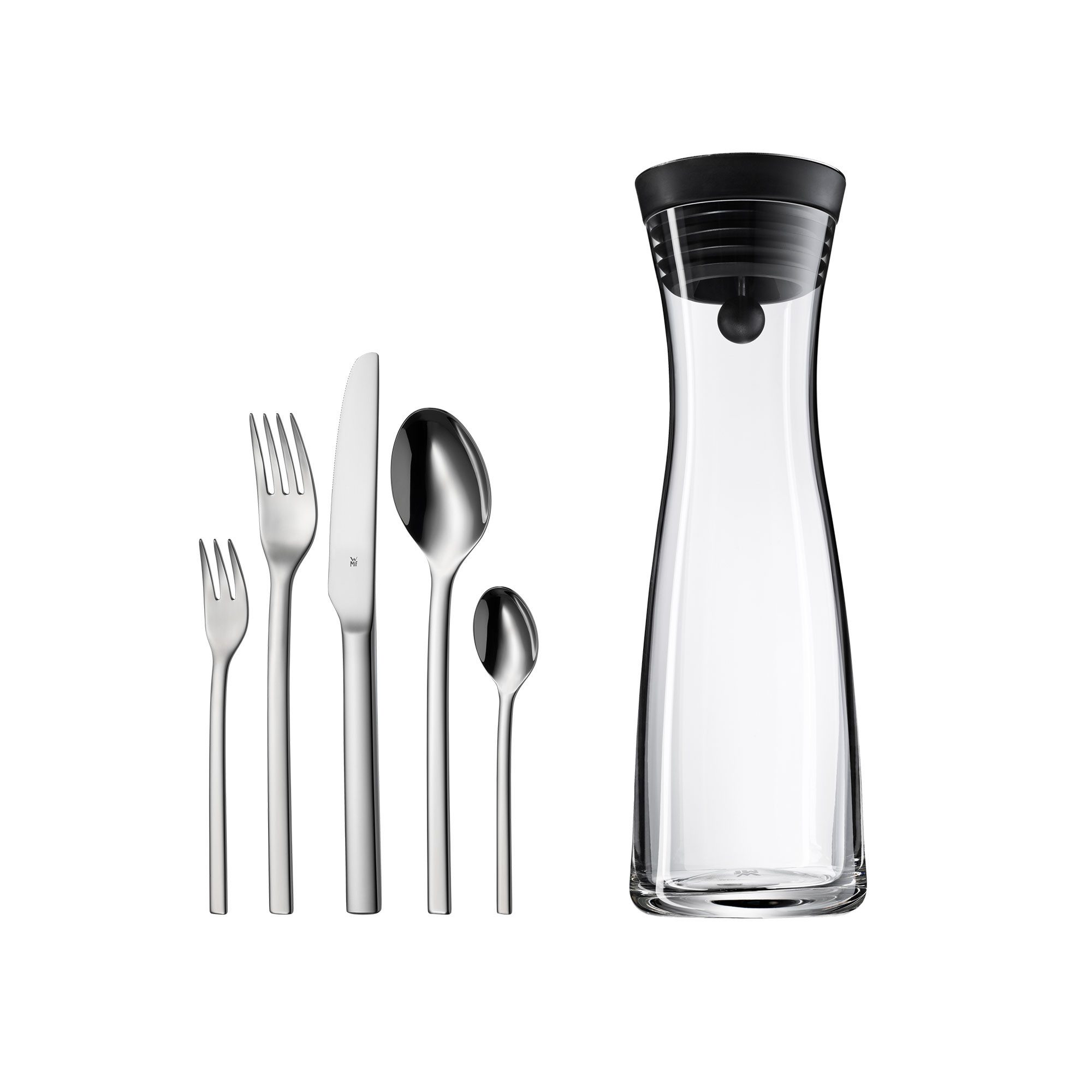 WMF Besteck-Set Tavira 30 teilig und Wasserkaraffe Basic aus Glas, Set