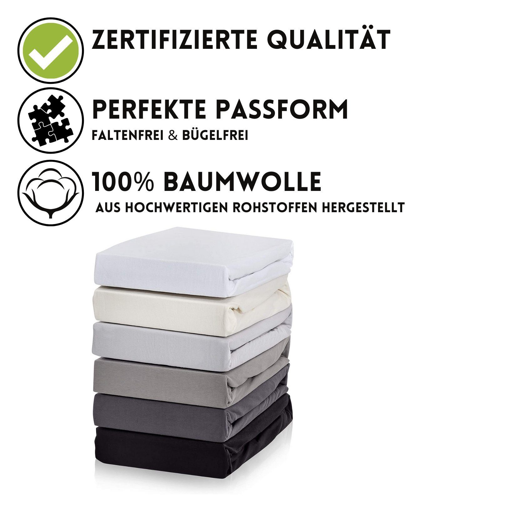 Feinste Hometex 100% Baumwolle, Qualität Baumwolle 160 Premium Exclusive Bettlaken Gummizug: - aus Spannbettlaken rundum Steghöhe, Weiß bis 25 Spannbetttuch Spannbettlaken g/m², Jersey, Textiles, cm Premium