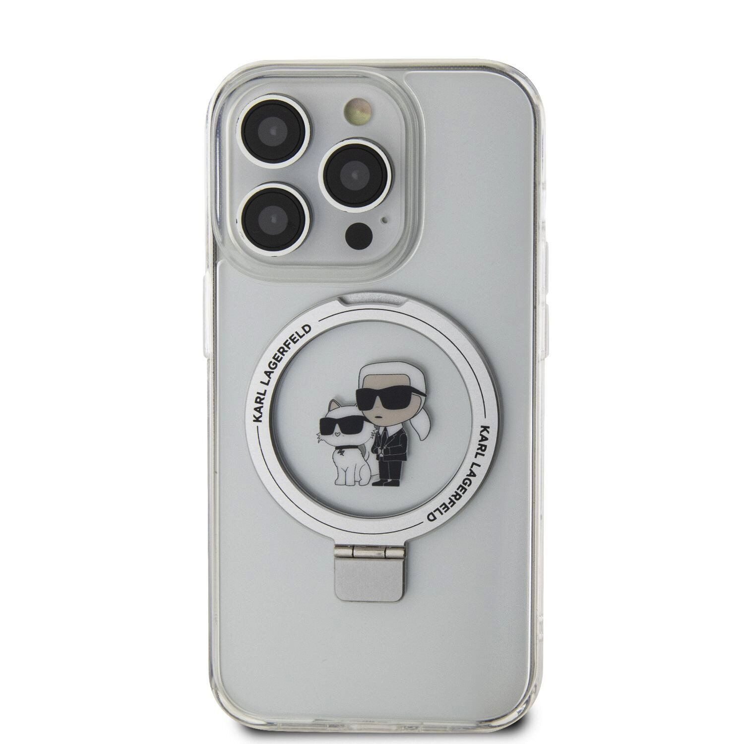 KARL LAGERFELD Handyhülle Hardcase iPhone 15 Pro Max MagSafe aufstellbar transparent 6,7 Zoll, Kantenschutz