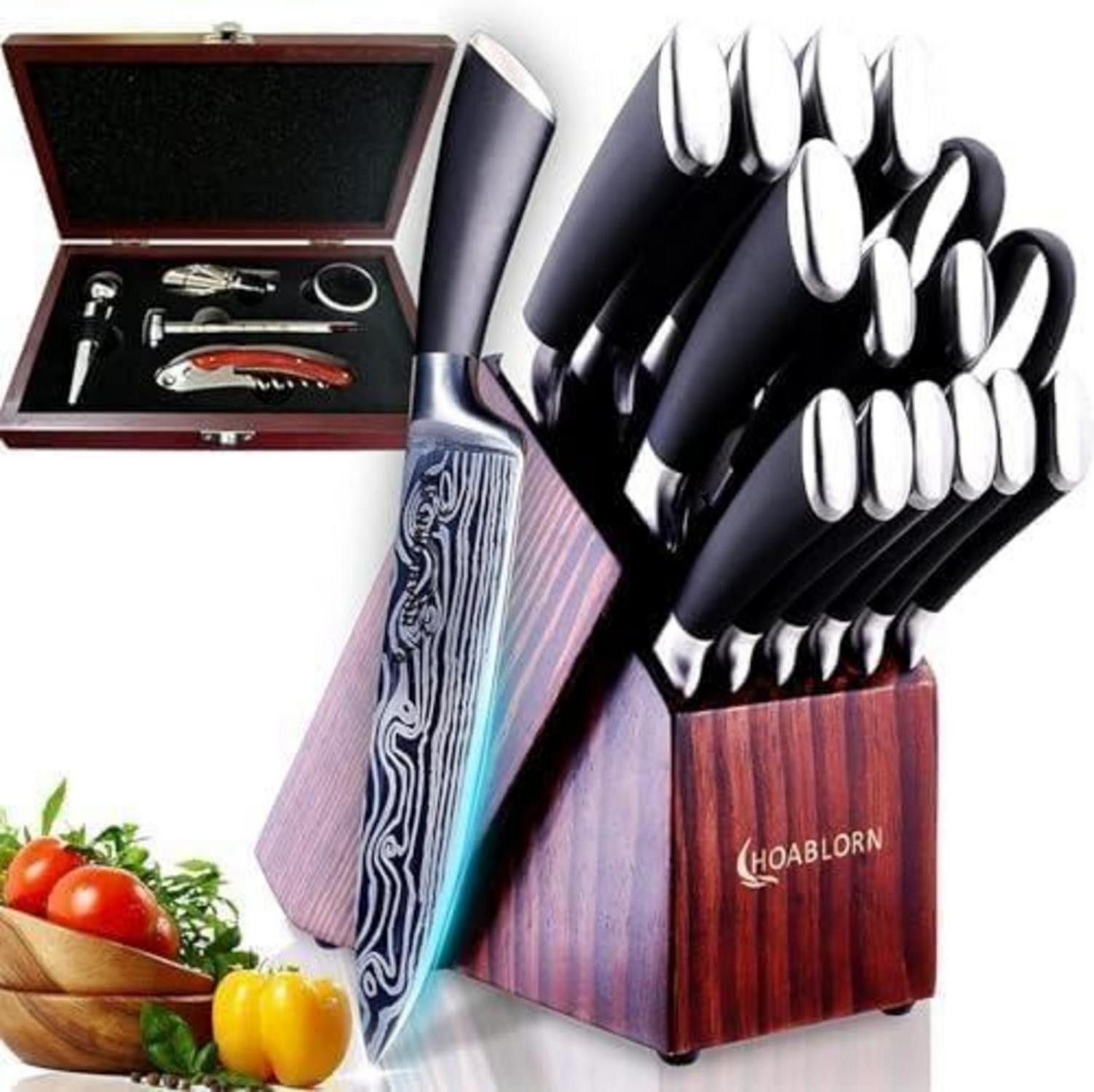 Chefhoablorn Ножиblock Küchenmesser Set 15-tlg Ножиblock Edelstahl Поварские ножи Housewarming