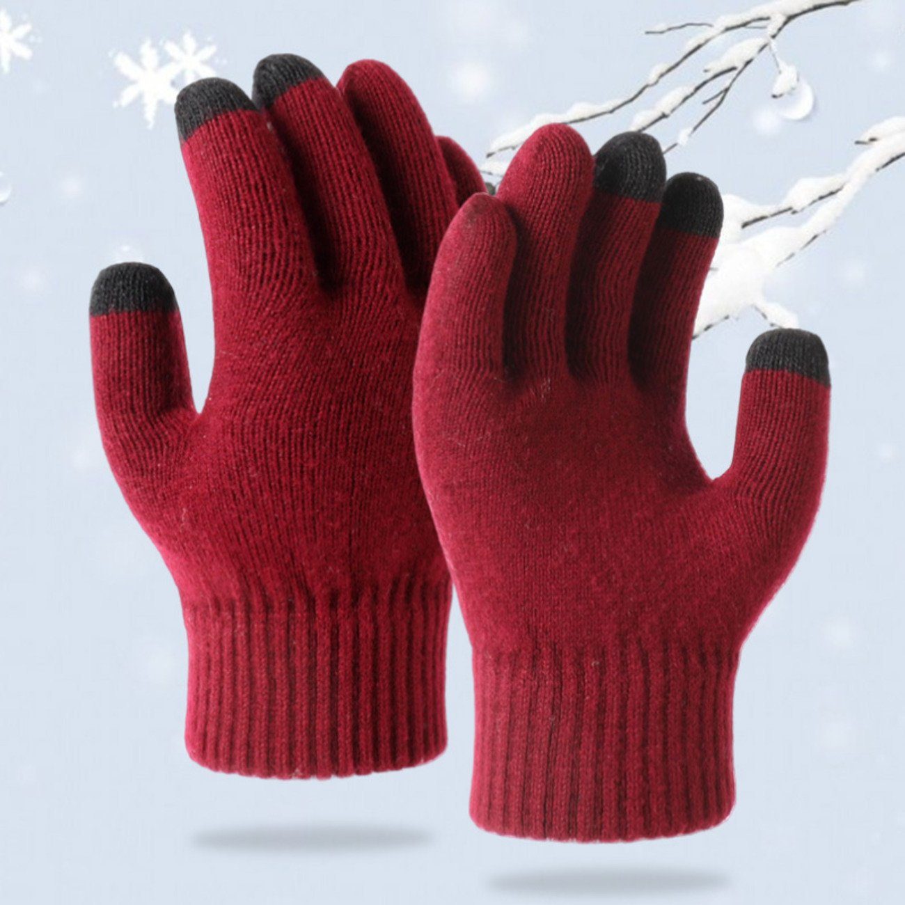 Union Reisen Fünf-Finger-Handschuhe Herbst Strickhandschuhe rot für Winter und Warme