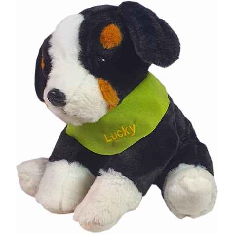 Heunec® Kuscheltier Berner Sennenhund, 38 cm, mit grünem Halstuch und individueller Bestickung