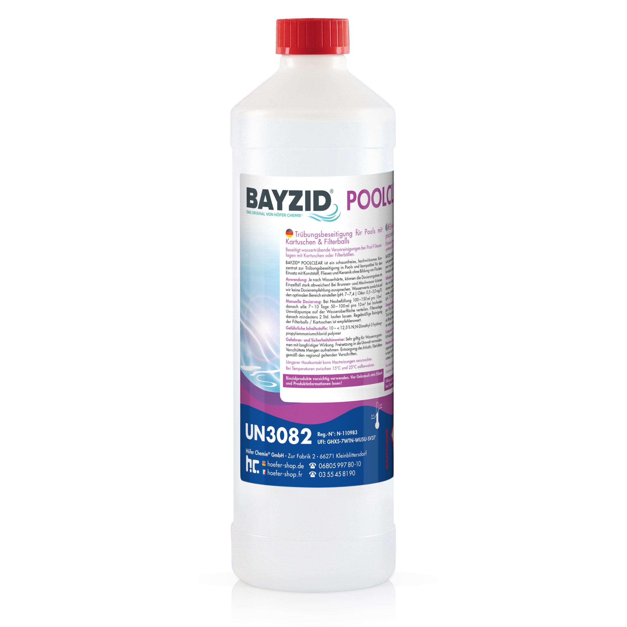 Poolpflege 1 L BAYZID® Poolclear - Trübungsbeseitigung für Pool-Filter