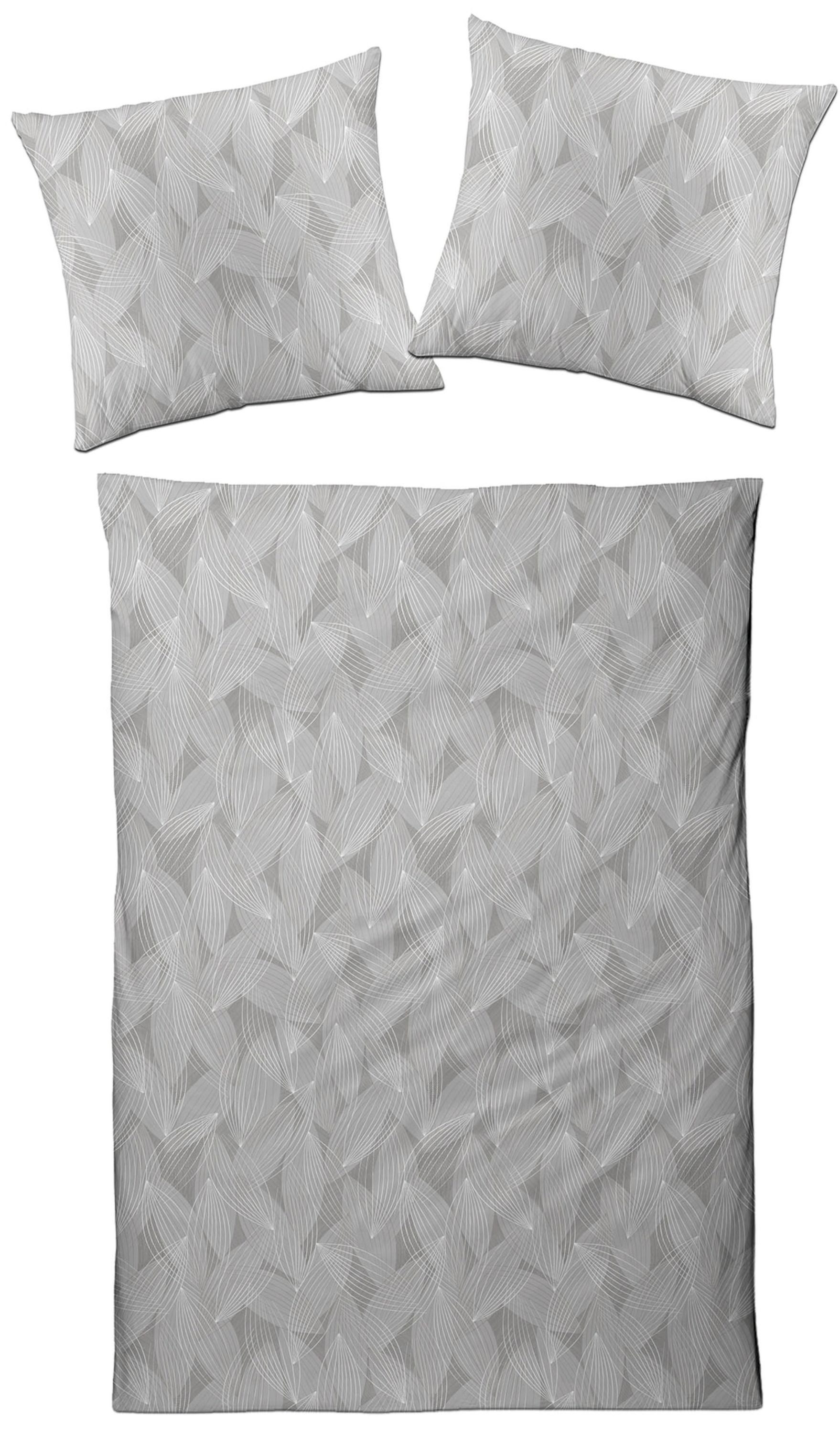 Traumschloss Bettwäsche Satin, Satin, 2 teilig, grafisches Blättermuster, grau