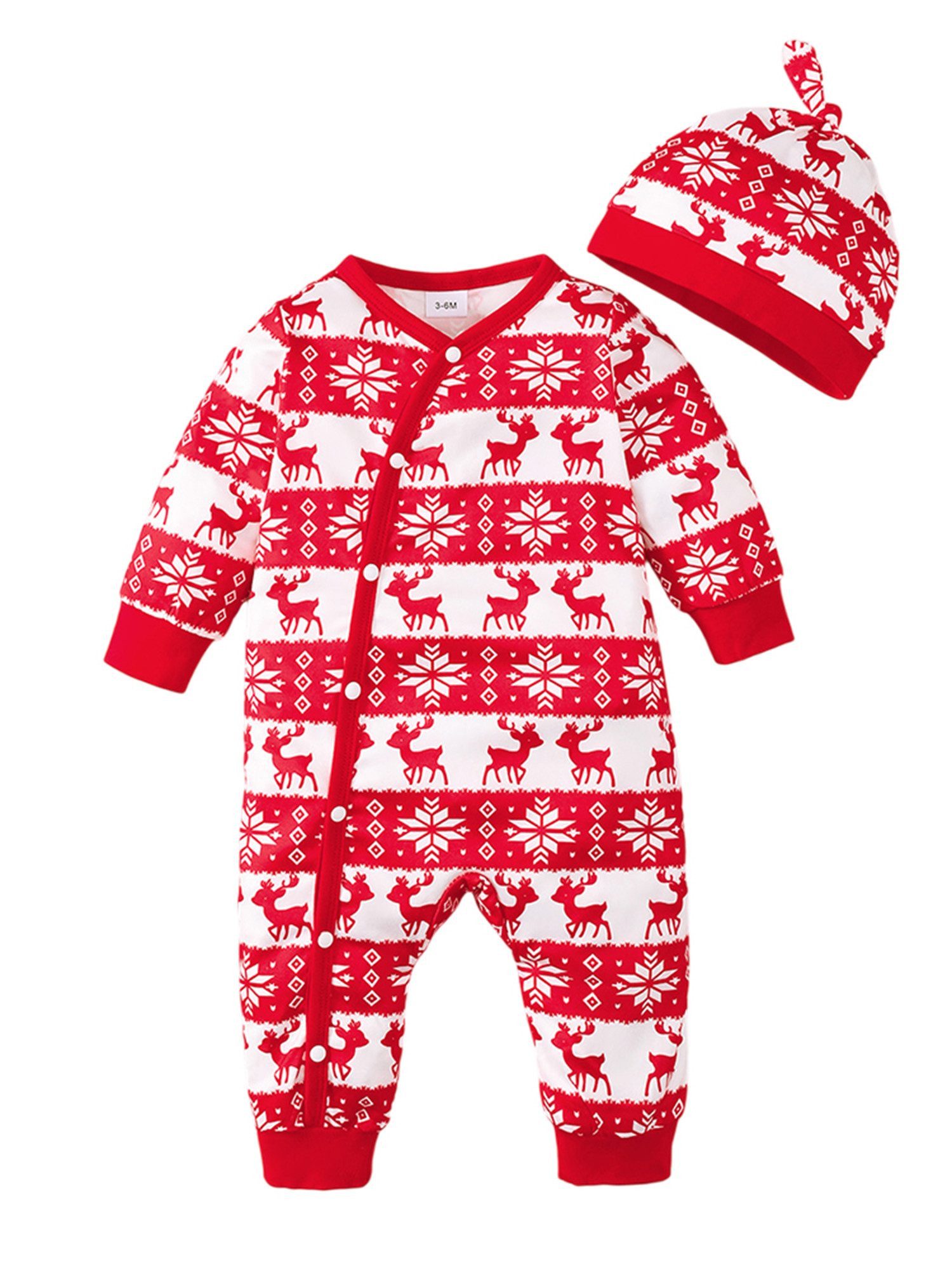 Gluckids Ползунки Weihnachtsdruck Langarm Ползунки + Hut Outfit Unisex Babykleidung Set (Set, 2-tlg) Neugeborene Bodysuit Party Overall Baby-Sets Krabbelanzug, 1-18 Monate